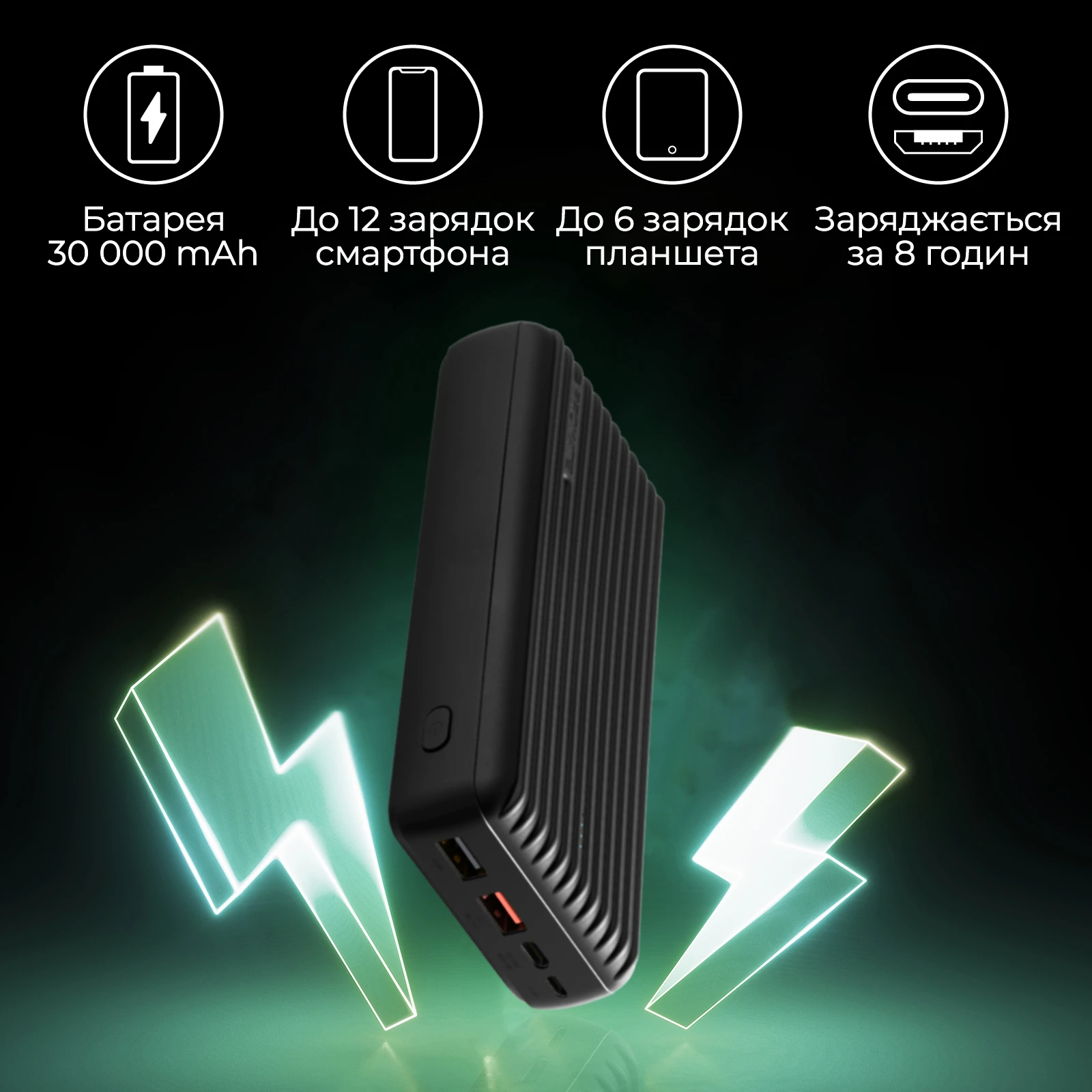 Promate Titan-30 Black 30000mAh Місткість: 30000 мА / год;