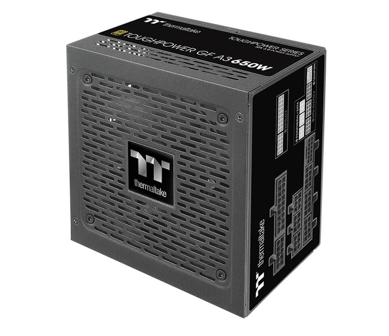 Thermaltake GF A3 Gold 650W 80 Plus Gold ATX 3.0 (PS-TPD-0650FNFAGE-H) EU Разъёмы  ЦП 4+4 (8) pinный – 2 шт; EPS12В 20+4 (24) pin – 1 шт.; PCI-E 5.0 12+4 (16) pin – 1 шт.; PCI-E 8-pinный – 4 шт; MOLEX 4-pinный – 4 шт.; SATA – 8 шт; FDD - 1 шт.