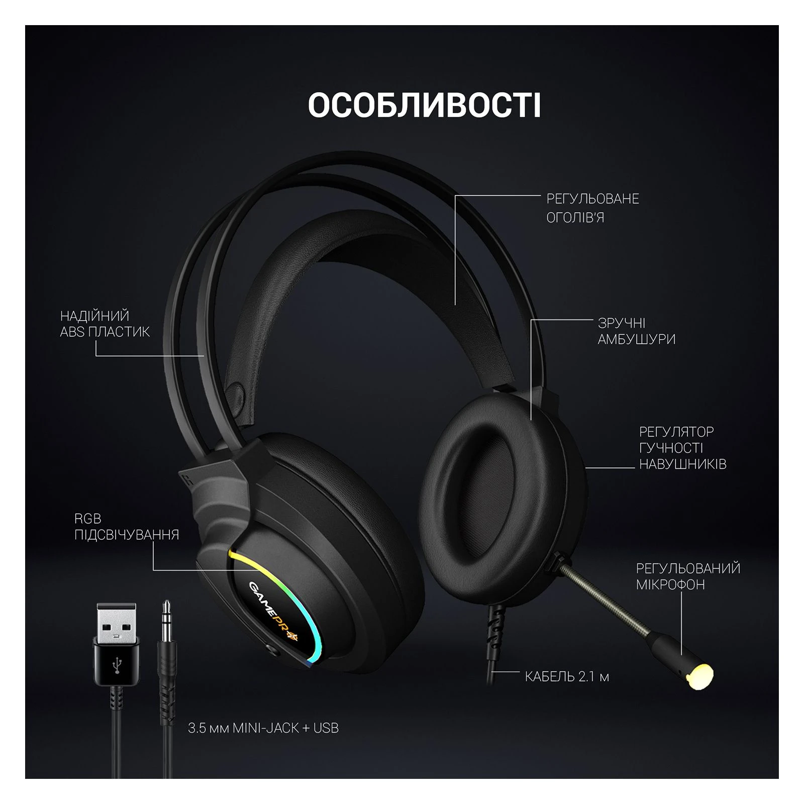 GamePro HS565 Nitro Black (HS565) (UA) Тип кріплення голова