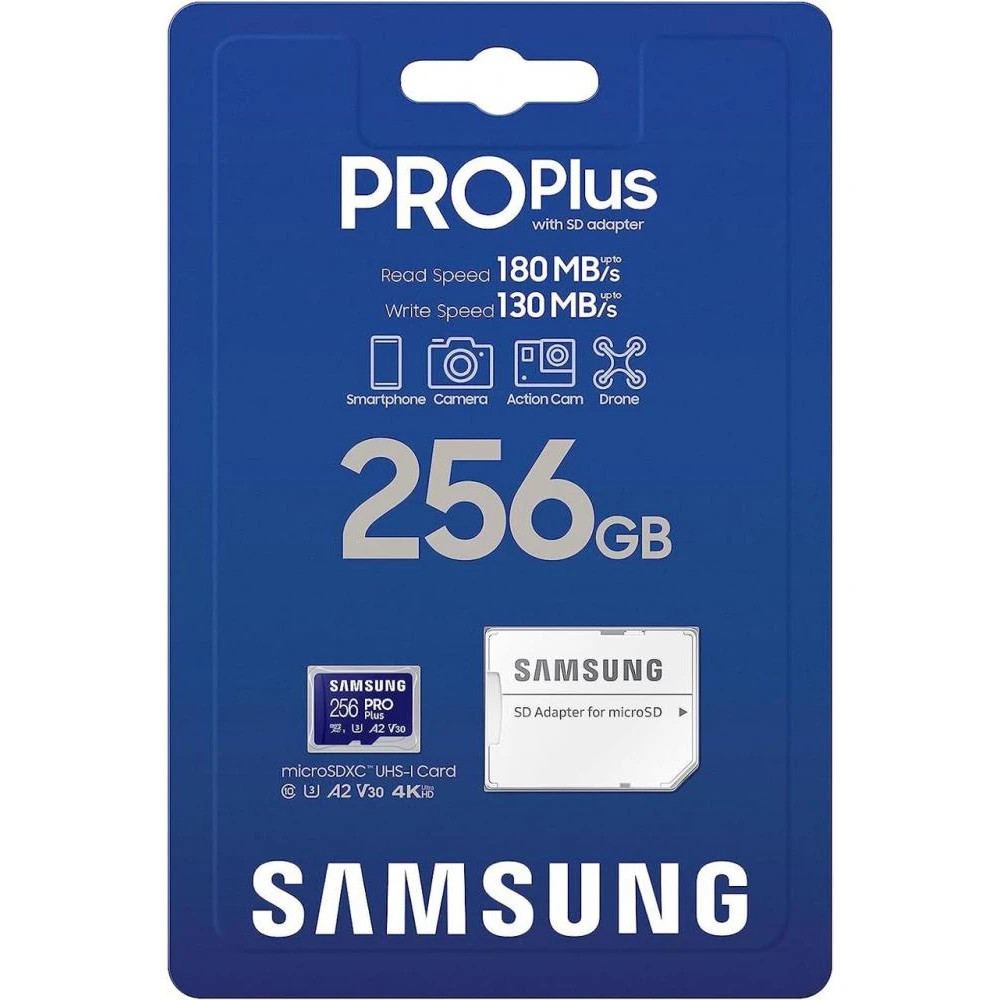 Samsung 256 GB microSDXC UHS-I U3 V30 A2 PRO Plus 2023 (MB-MD256SA/EU) (UA) Бренд: Samsung; Об'єм пам'яті, ГБ: 256;