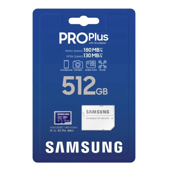 Samsung 512 GB microSDXC UHS-I U3 V30 A2 PRO Plus 2023 (MB-MD512SA/EU) (UA) Video Speed ​​Class V30