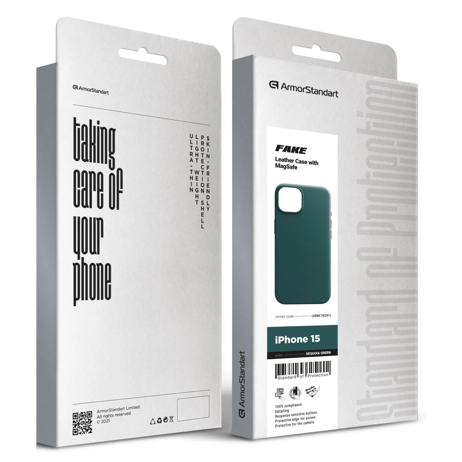 Чохол для мобільного телефону Armorstandart FAKE Leather Case Apple iPhone 15 Sequoia Green (ARM76291) (UA) ТОП Популярних моделей: Apple iPhone
