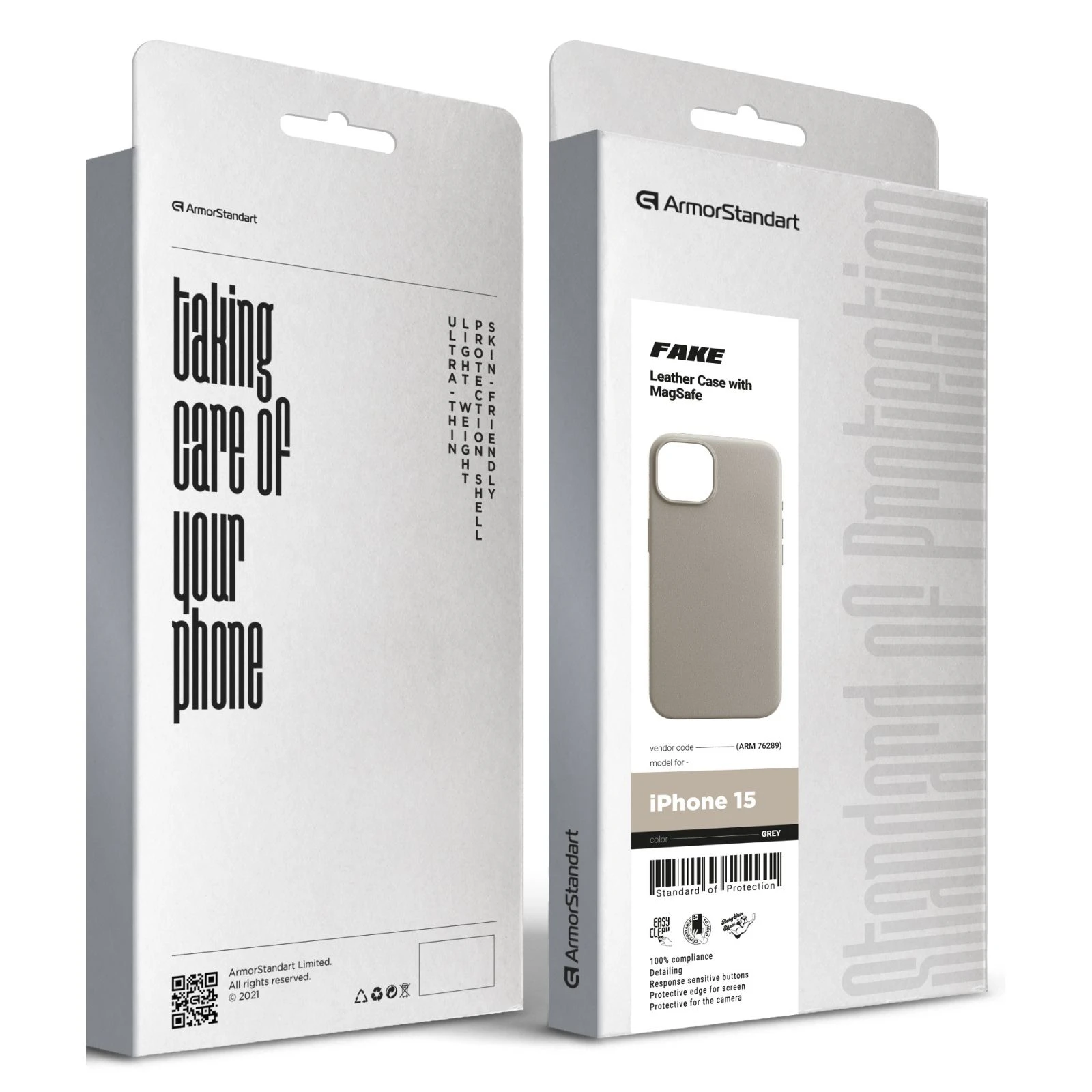 Чехол для мобильного телефона Armorstandart FAKE Leather Case Apple iPhone 15 Grey (ARM76289) (UA) ТОП Популярных моделей: Apple iPhone