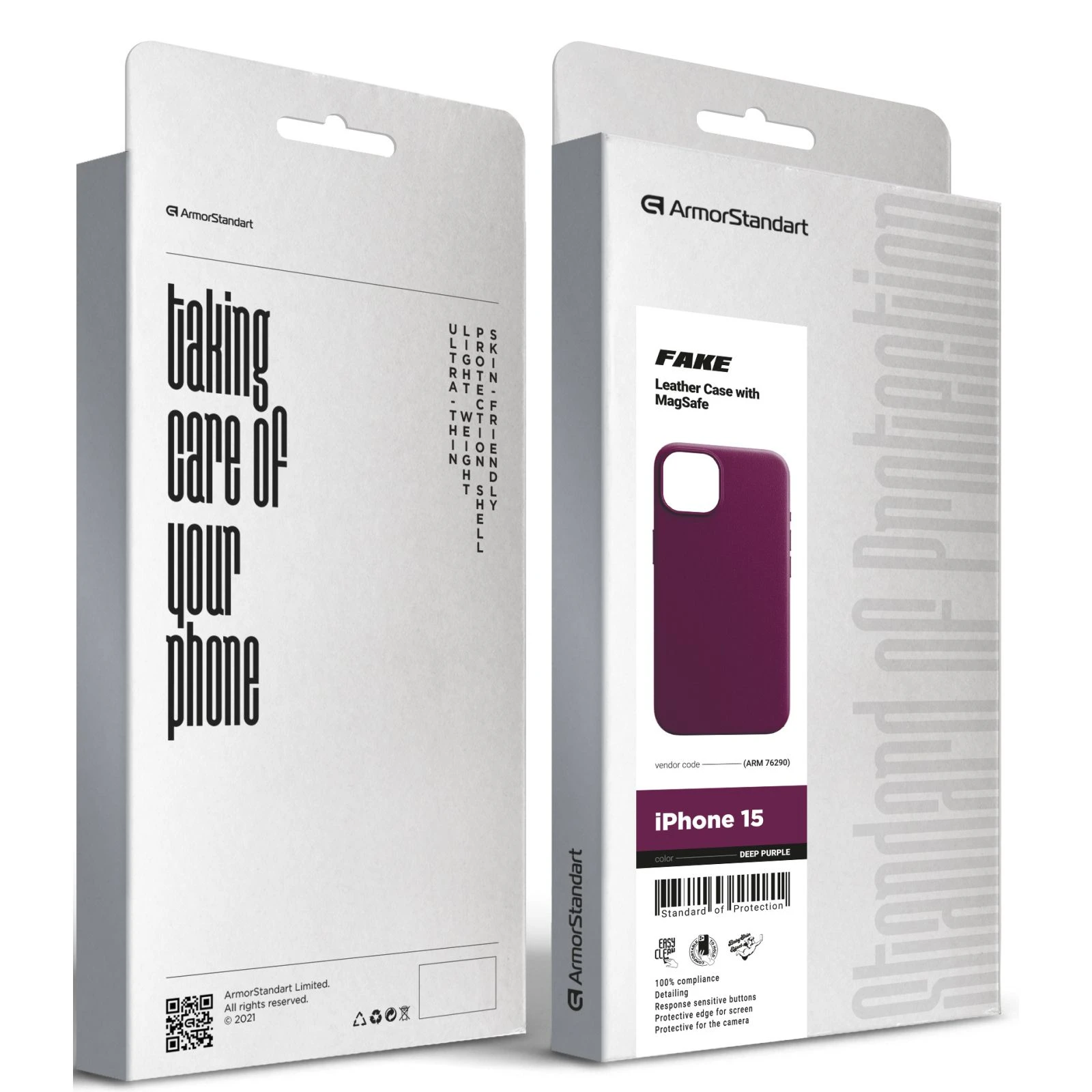 Чохол для мобільного телефону Armorstandart FAKE Leather Case Apple iPhone 15 Deep Purple (ARM76290) (UA) ТОП Популярних моделей Apple iPhone 15