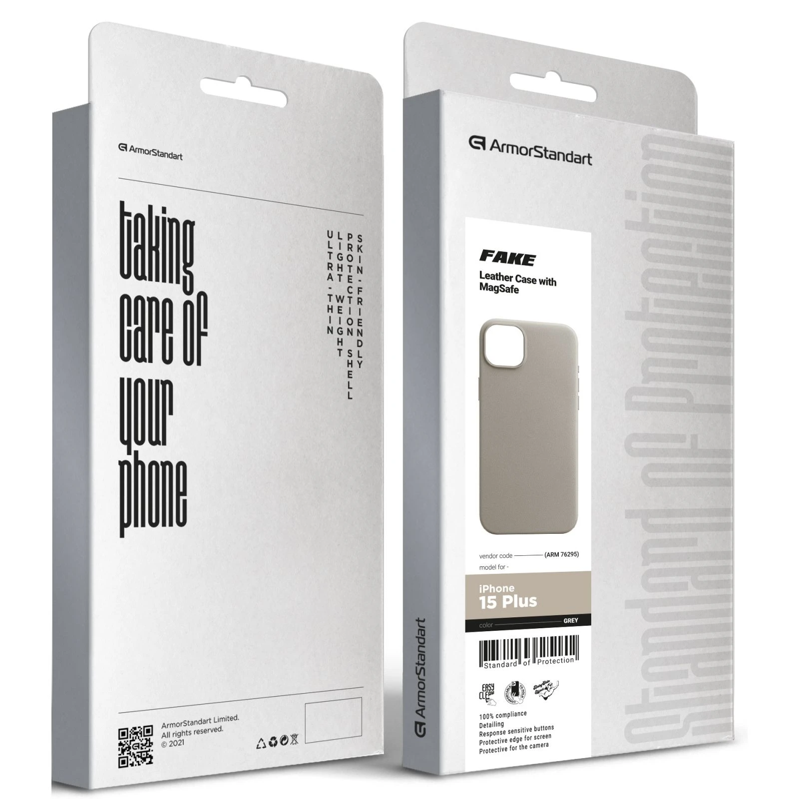 Чехол для мобильного телефона Armorstandart FAKE Leather Case Apple iPhone 15 Plus Grey (ARM76295) (UA) ТОП Популярных моделей Apple iPhone 15 Plus