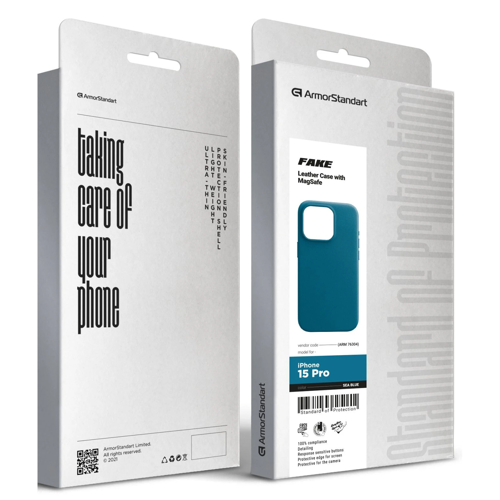 Чехол для мобильного телефона Armorstandart FAKE Leather Case Apple iPhone 15 Pro Sea Blue (ARM76304) (UA) ТОП Популярных моделей Apple iPhone 15 Pro