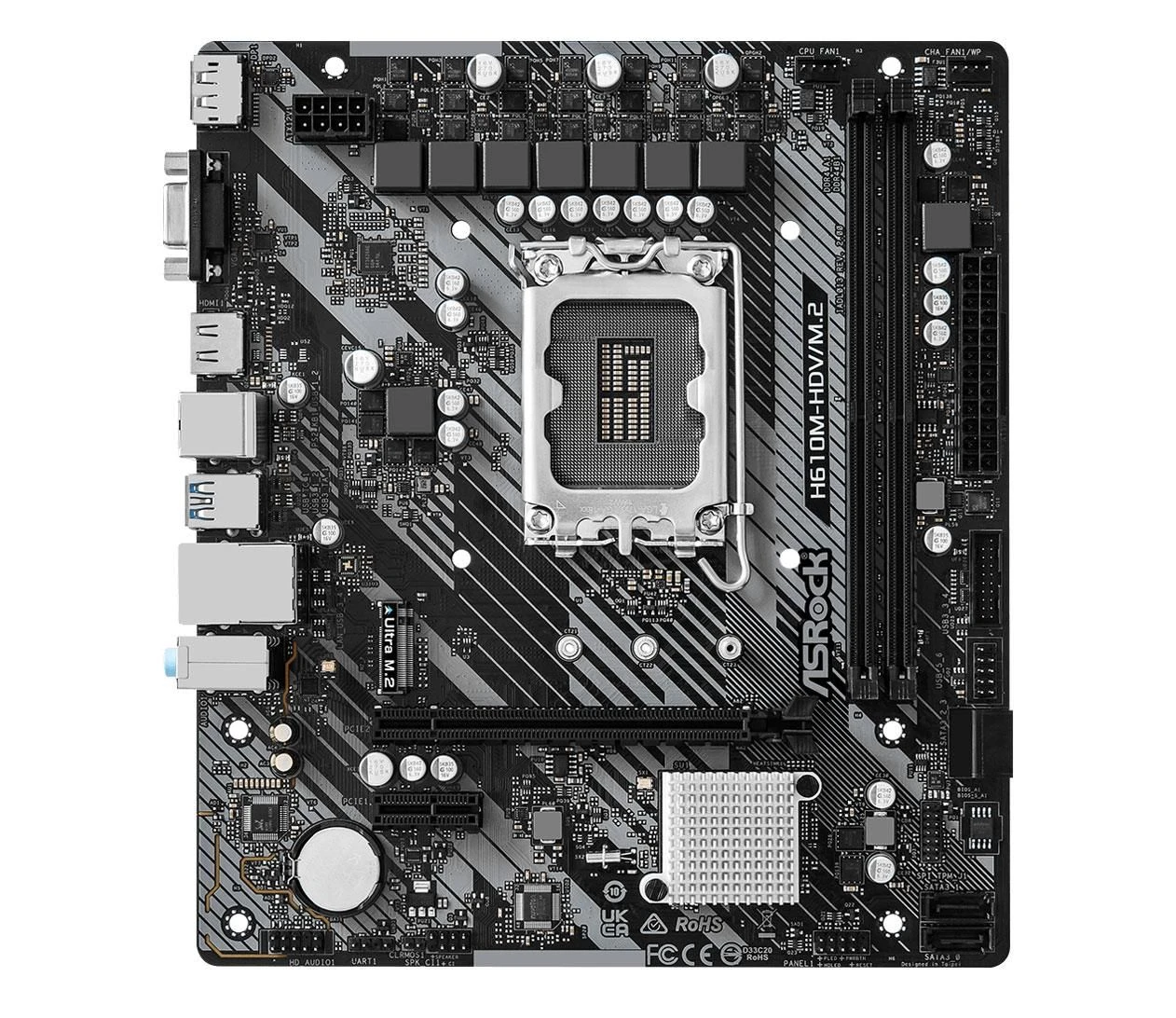 ASRock H610M-HDV/M.2 R2.0 EU Сумісність з твердотілими накопичувачами m.2 з радіатором Так - немає зіткнень