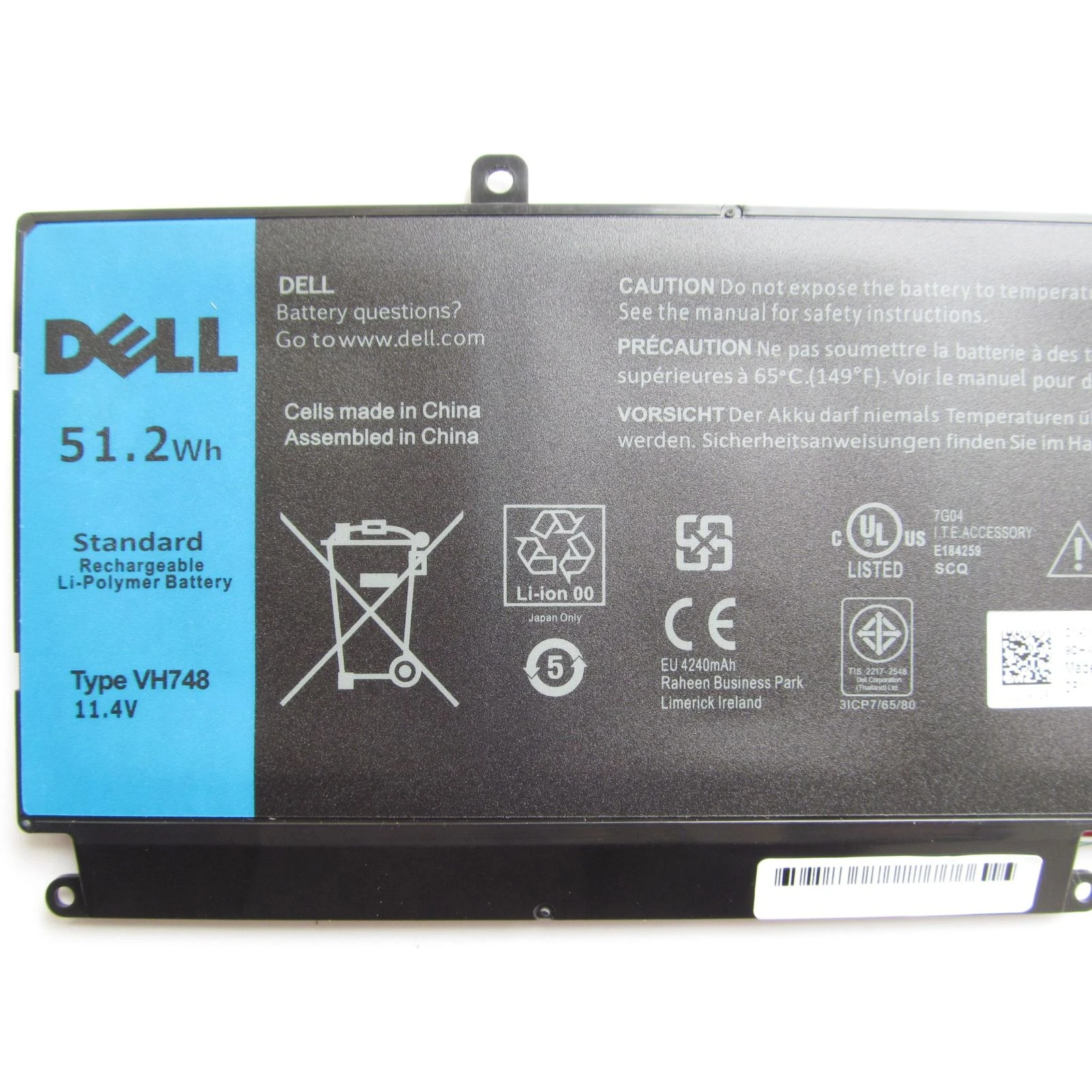 Dell Vostro 5470 VH748 51.2Wh (4500mAh) 6cell 11.4V Li-ion (A41997) (UA) Вигляд оригінальний