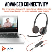 Poly BlackWire C3225 USB-C HS Stereo +3.5mm Plug + USB-C/A Adapter (Bulk) Black (8X229A6) (UA)