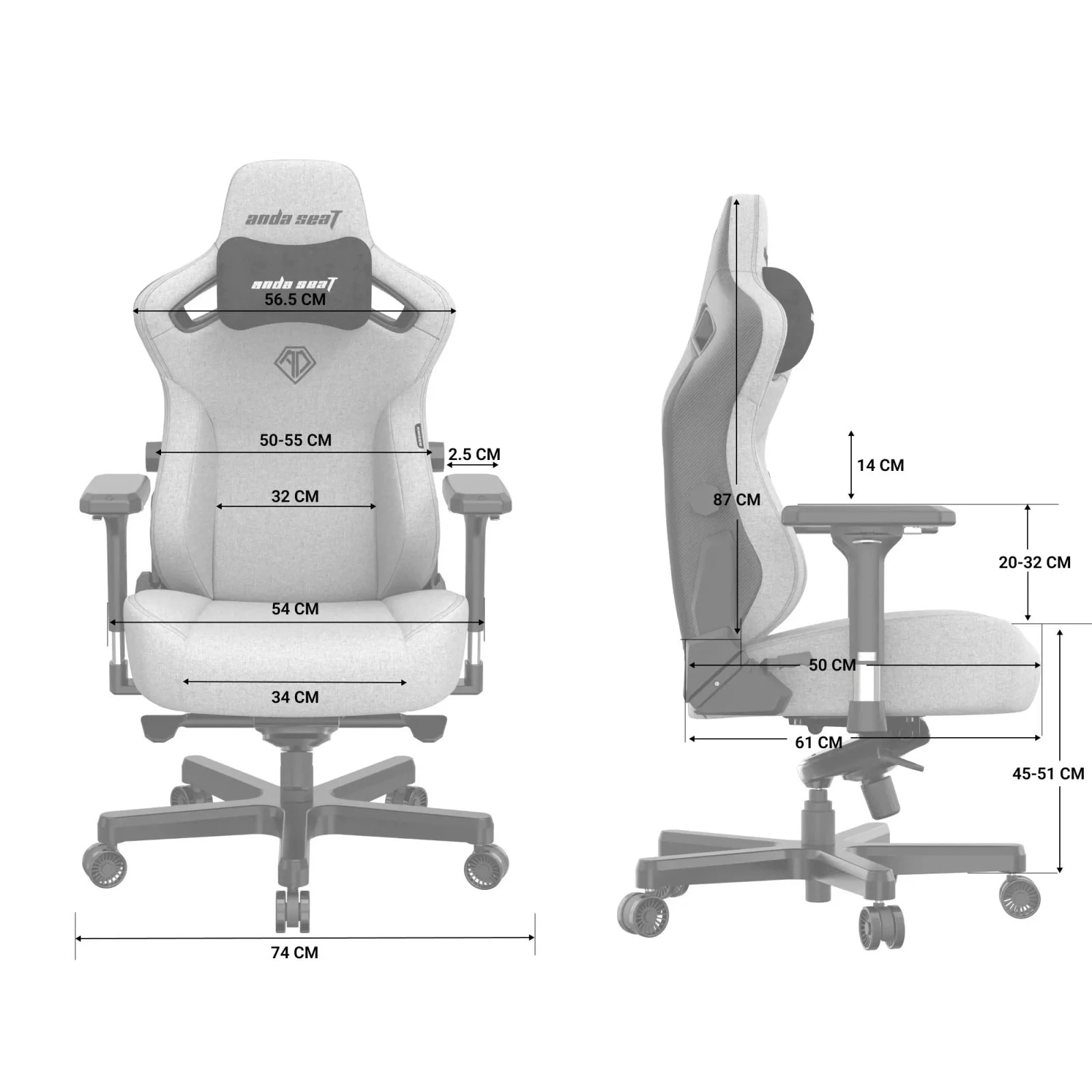 Anda Seat Kaiser 3 Fabric Size L Grey (AD12YDC-L-01-G-PV/F) (UA) Матеріал рами: алюміній;