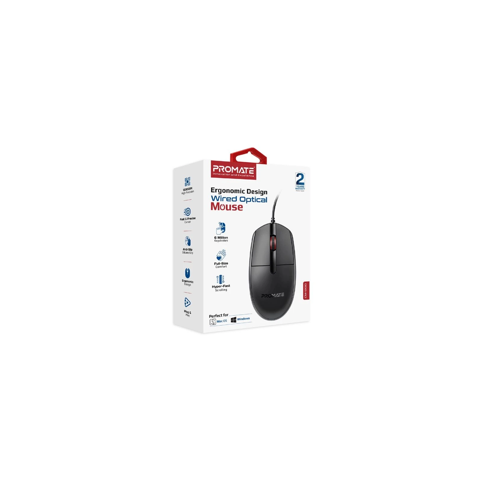 Promate CM-1200 USB Black (cm-1200.black) (UA) Дозвіл (max) 1200 dpi