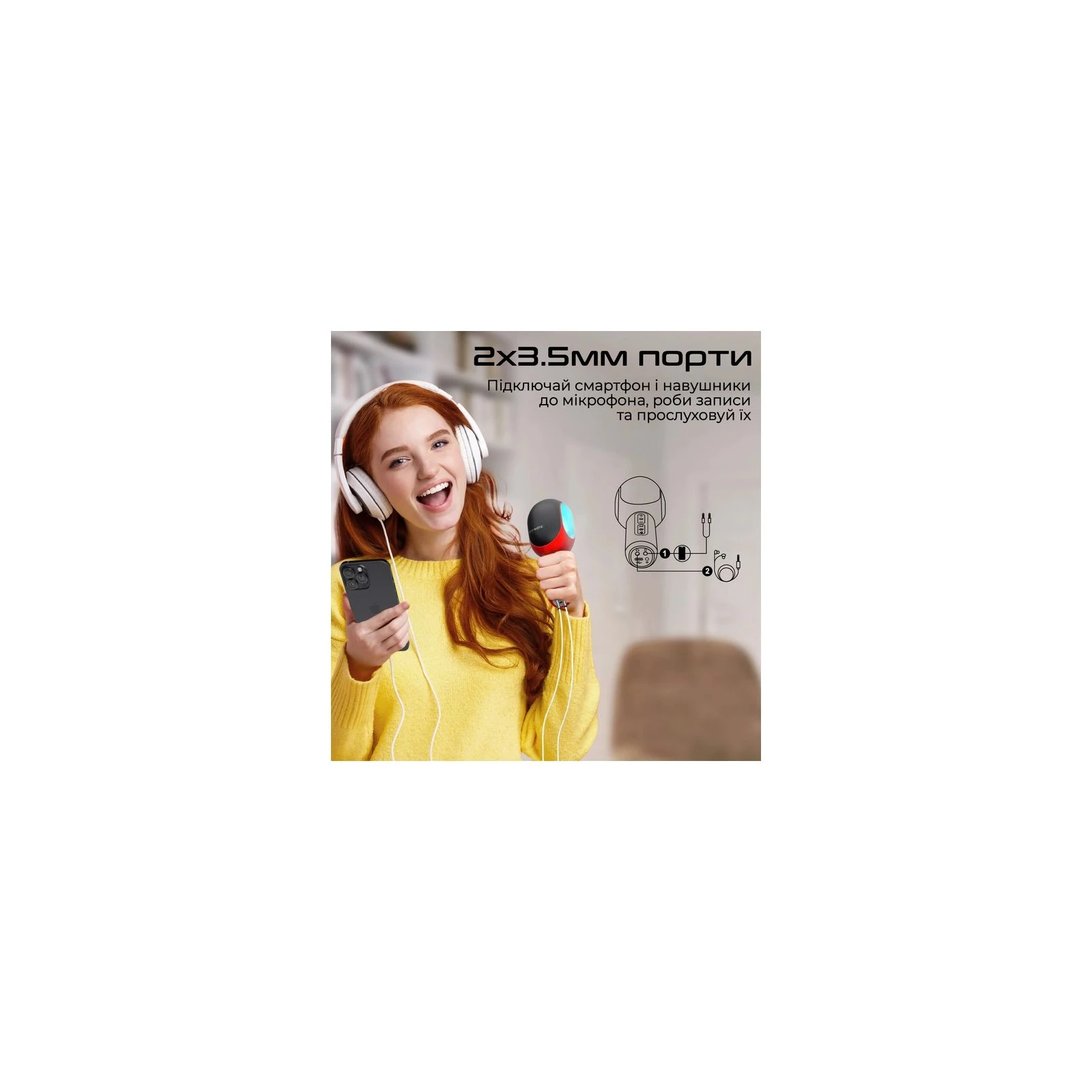 Promate VocalMic Bluetooth 2 x AUX LED Red (vocalmic.red) (UA) Чувствительность -40 дБ