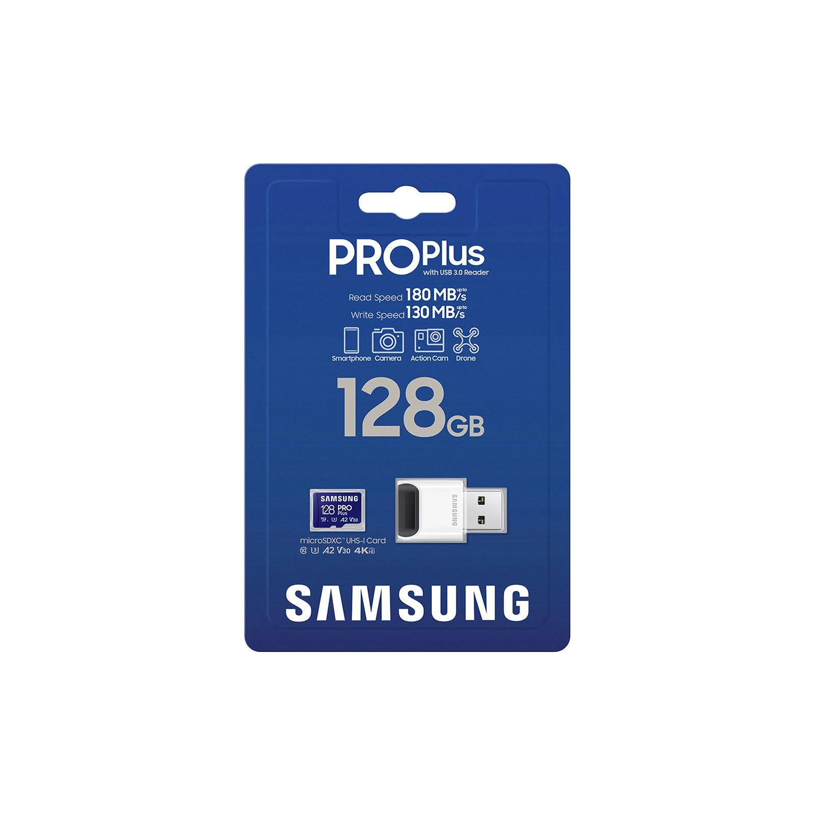 Samsung 128GB microSDXC class 10 UHS-I V30 Pro Plus (MB-MD128SB/WW) (UA) Тип картки пам'яті microSDXC; Об'єм