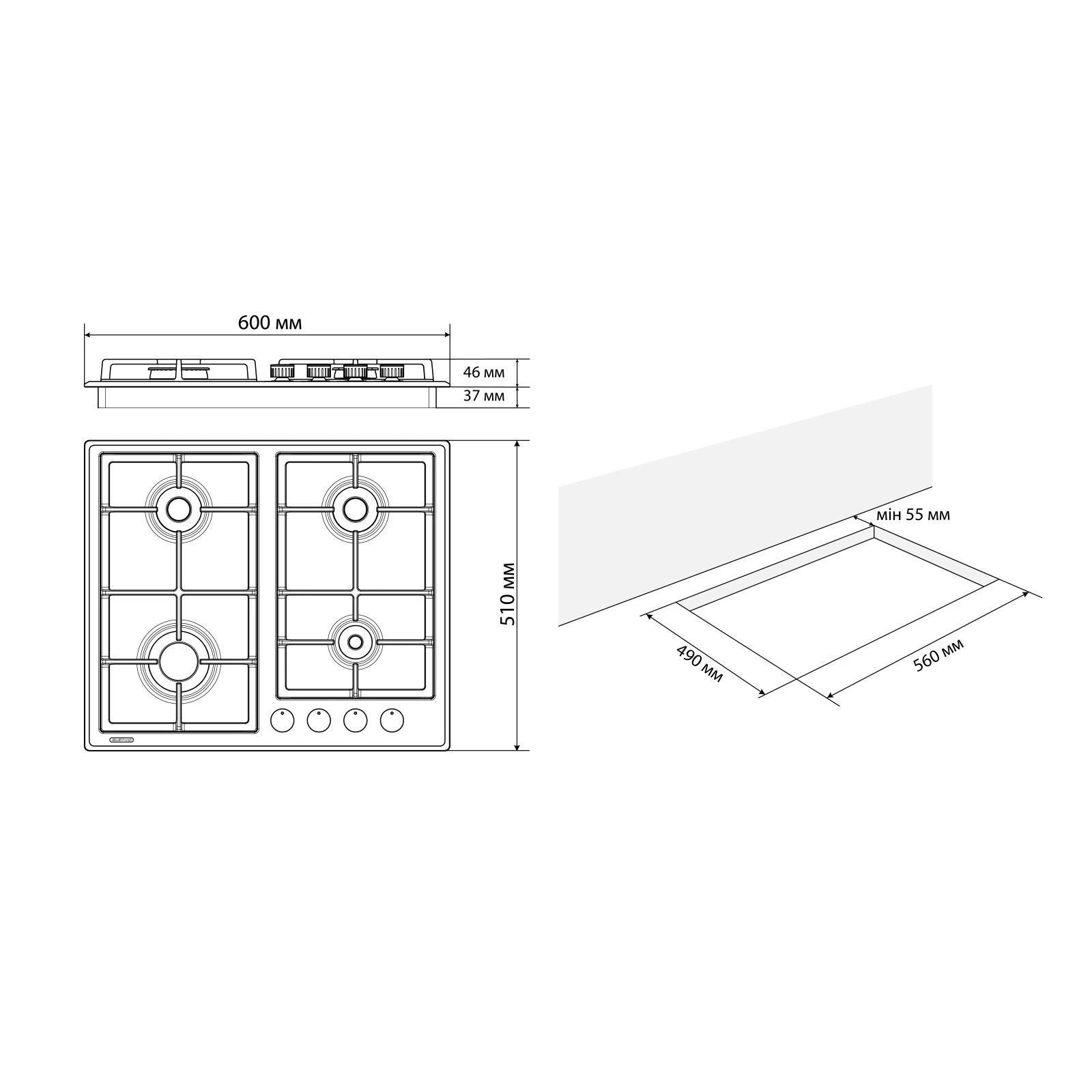 Eleyus SILVA 60 BG+RB CWF (UA) Тип поверхні газова