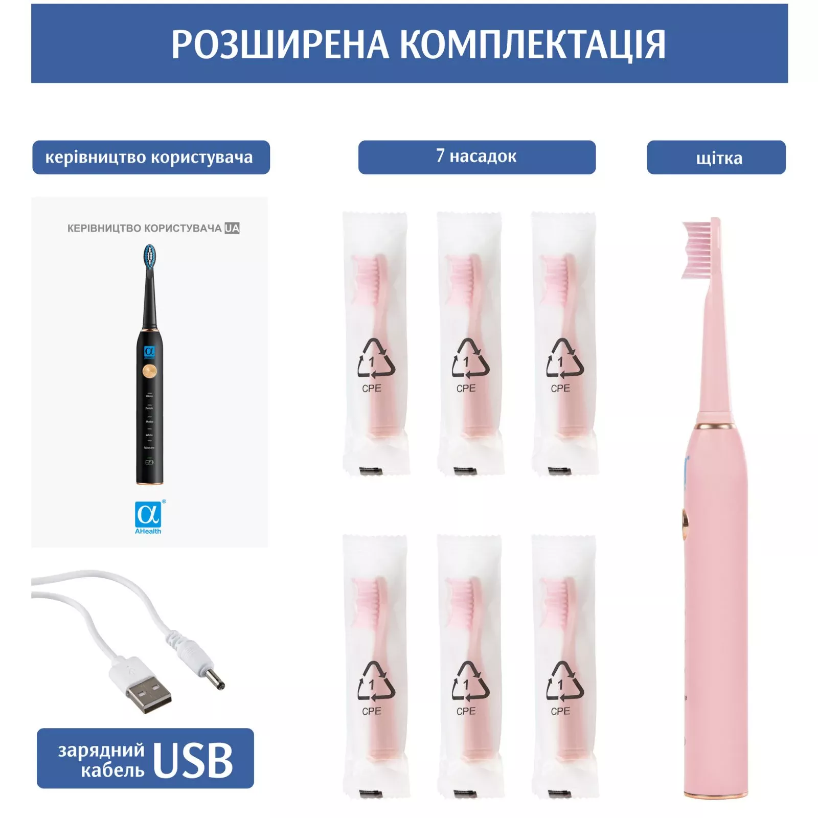 Электрическая зубная щетка AHealth SMART SONIC SMILE 1 pink (AHsss1p) (UA) Возрастная группа: для детей;