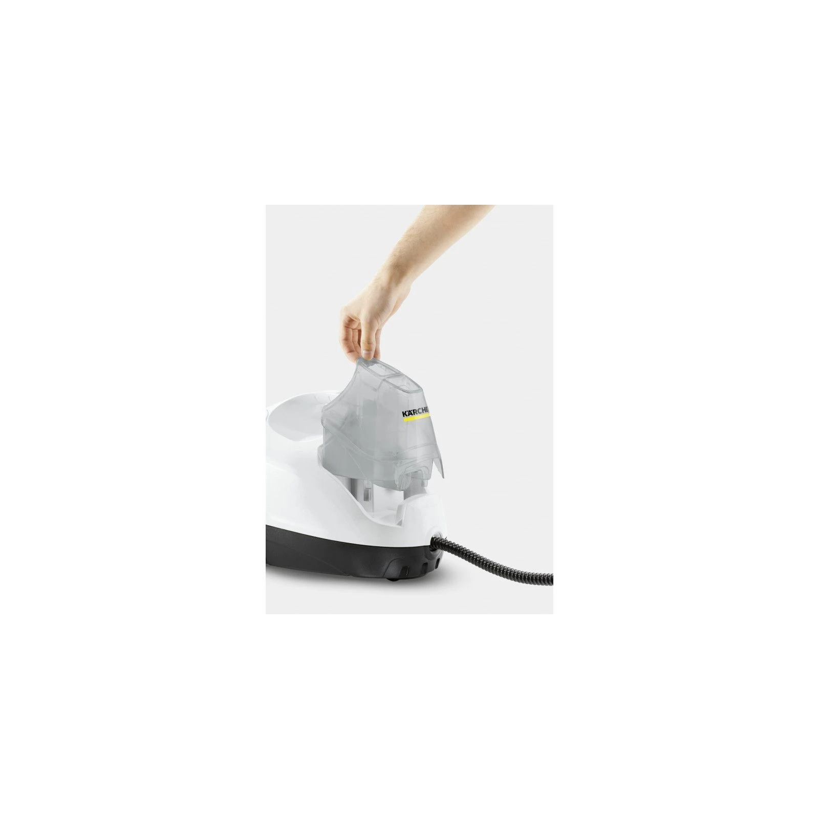 Karcher 1.512-630.0 (UA) Особливості Інтегрований вимикач, Універсальна серветка EasyFix для чищення підлоги, Подовжувальна трубка, Запобіжник, Обтяжка з мікроволокна для ручної насадки, порошок антинакипіну , Відсік для аксесуарів , Регулятор витрати пара