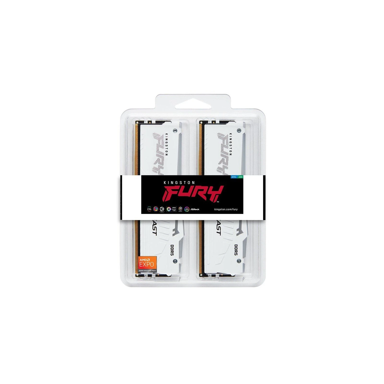 DDR5 32GB (2x16GB) 6400 MHz Beast White RGB EXPO Kingston Fury (ex. HyperX) (KF564C32BWEAK2-32) (UA) Тип пам'яті: DDR5; Об'єм пам'яті: 32