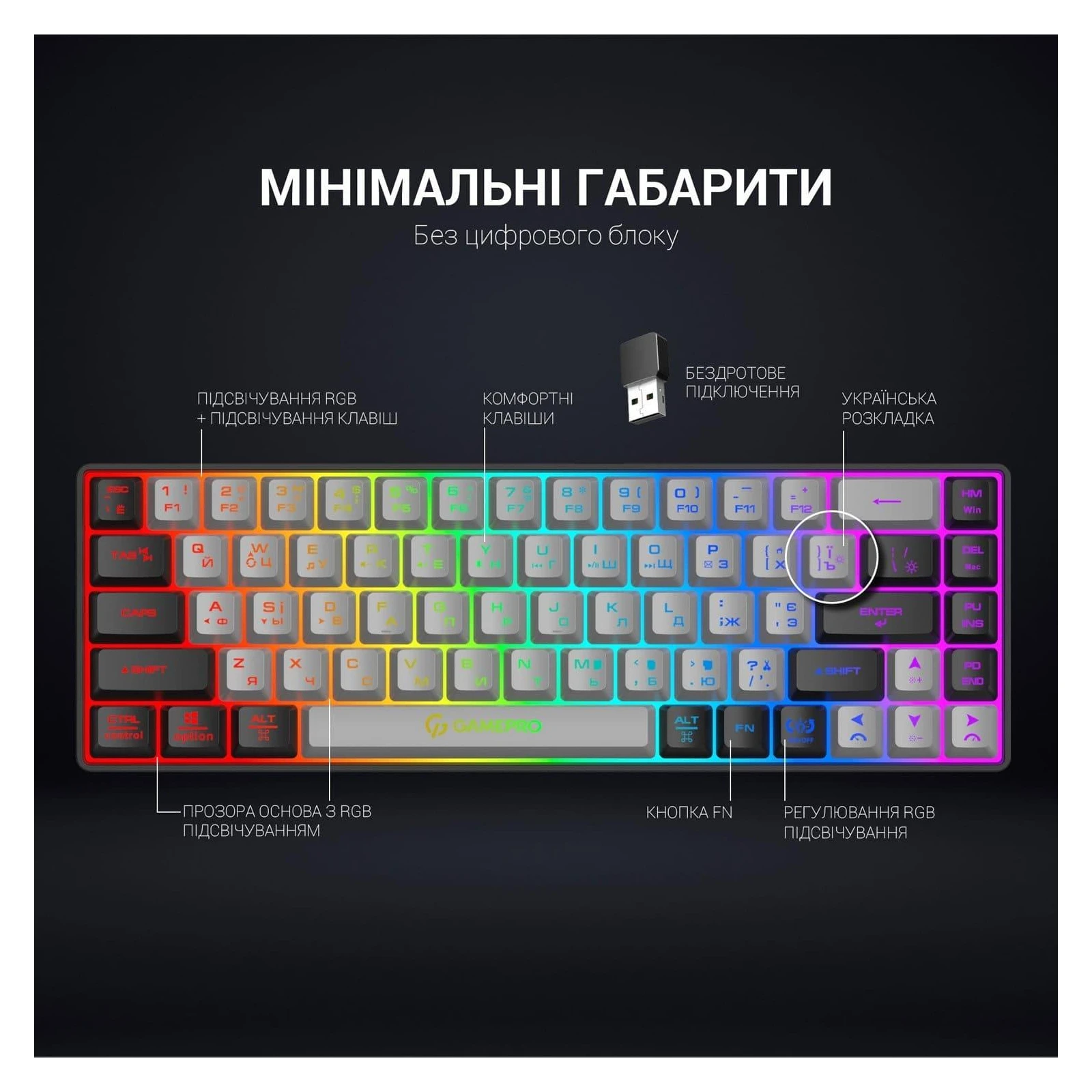 GamePro GK935 Wireless LED Black (GK935) (UA) Конструкція мембранна