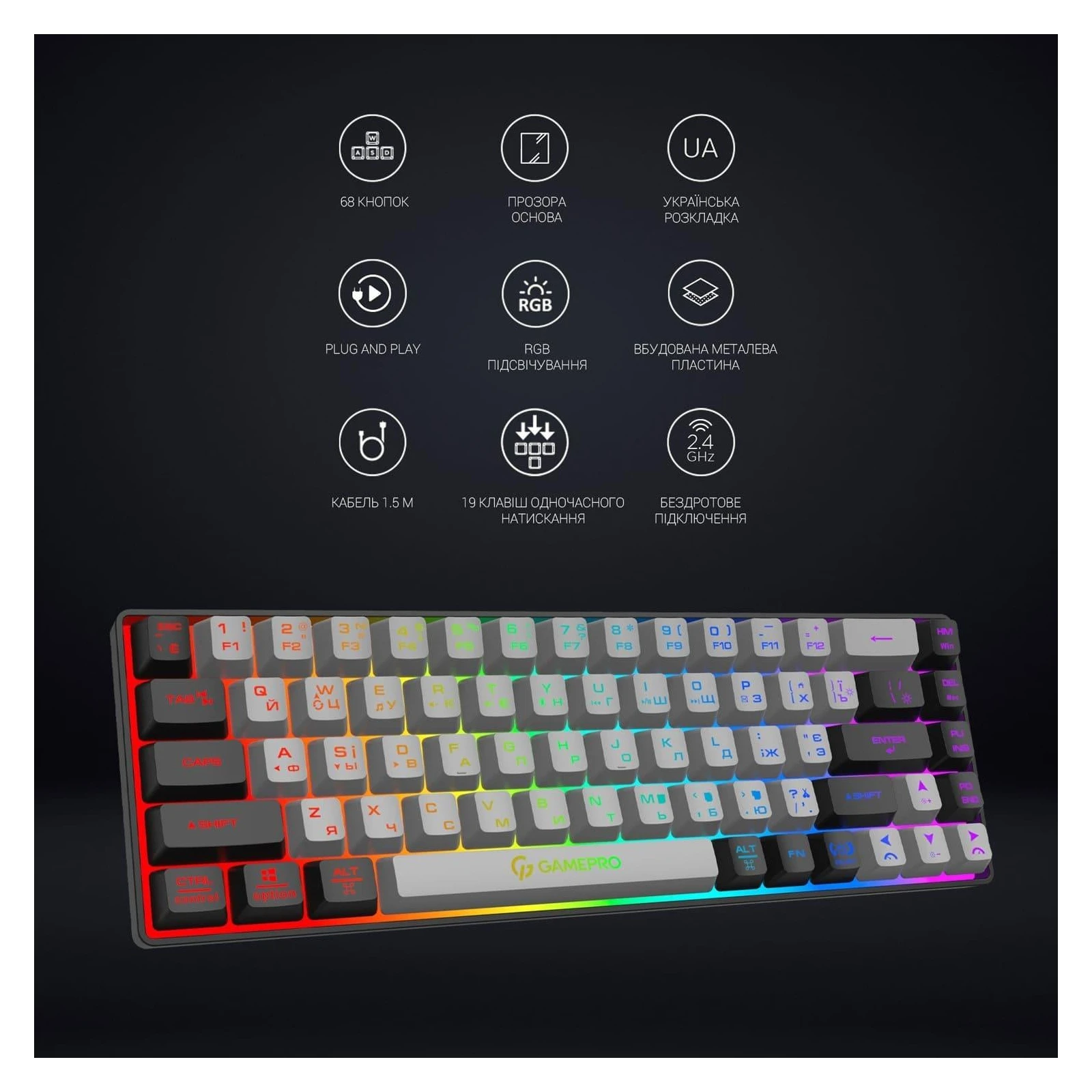 GamePro GK935 Wireless LED Black (GK935) (UA) Тип: ігрова, з підсвічуванням,