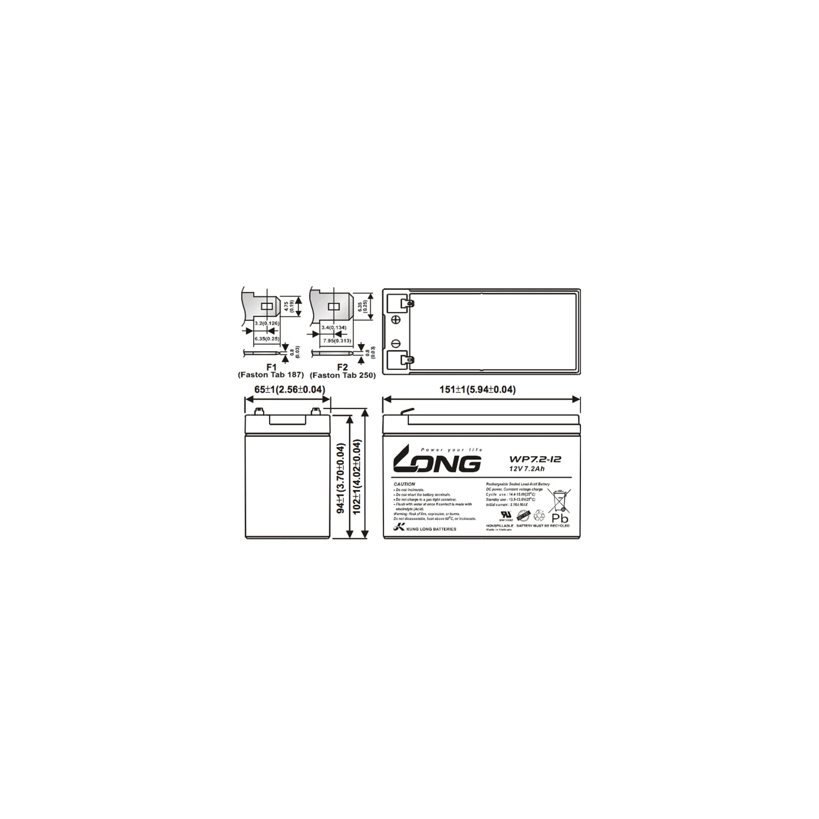 Long 12В 7.2 Ач (WP7.2-12) (WP7.2-12A) (UA) Призначення для ДБЖ