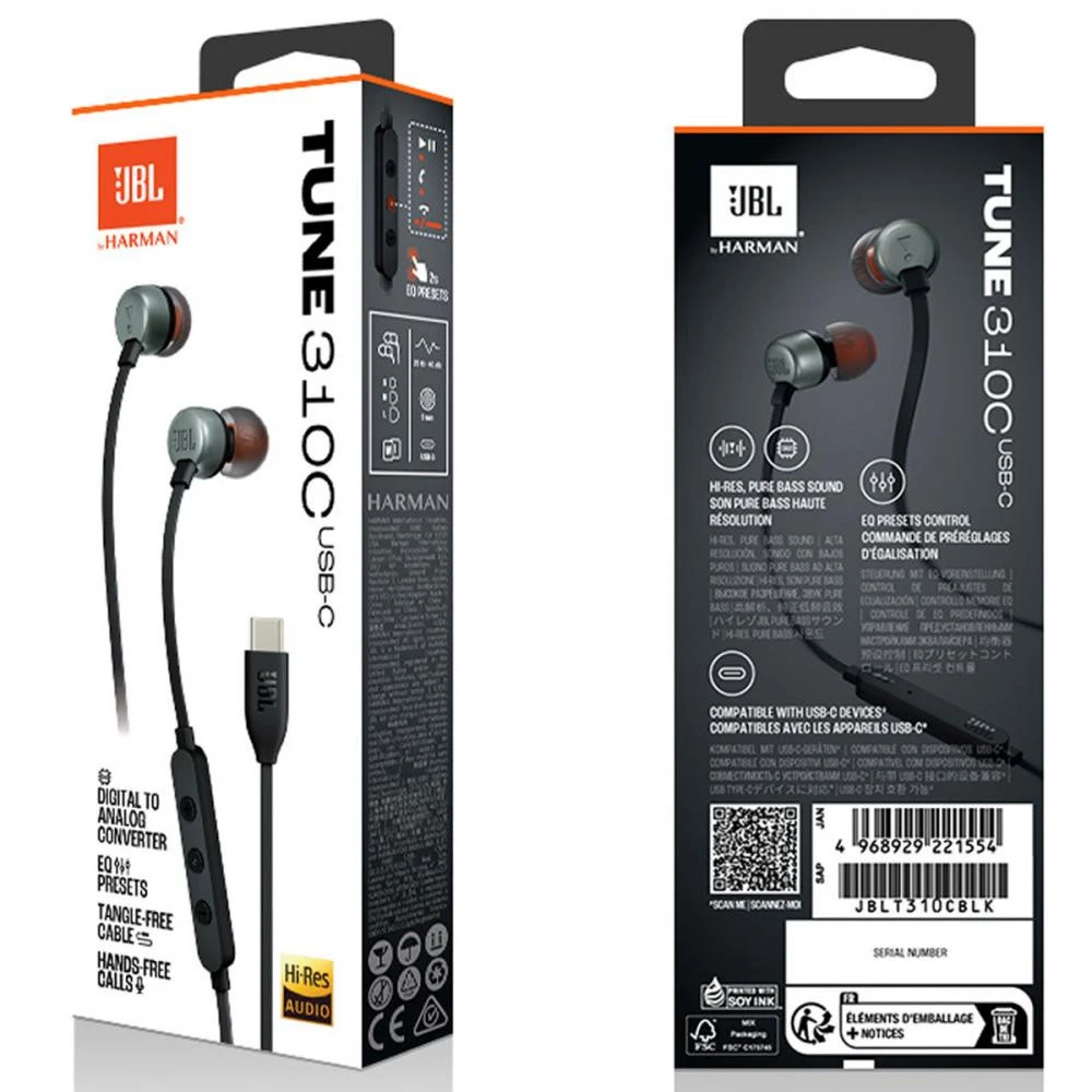JBL Tune 310C Black (JBLT310CBLK) Бренд: JBL; Лінійка: Tune 310C; Спосіб
