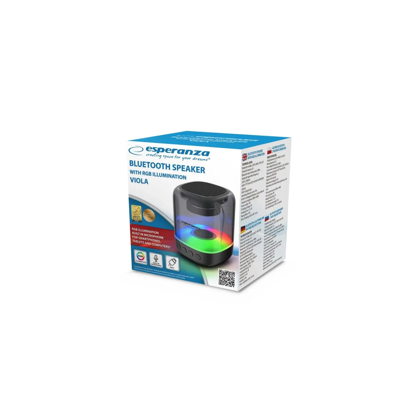 Esperanza RGB Illuminated FM Viola Black (EP154) (UA) Тип портативные колонки