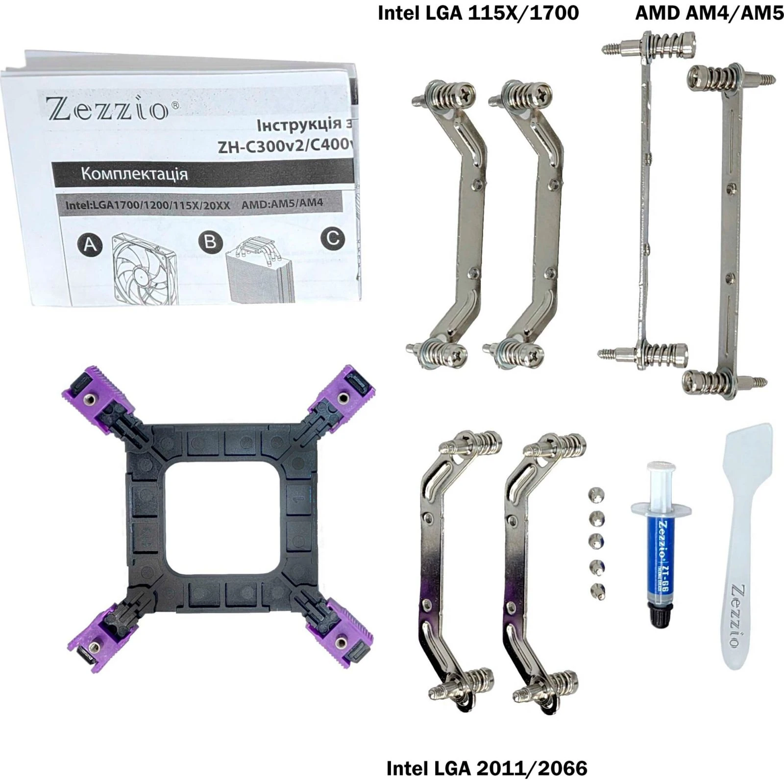 Кулер для процесора Zezzio ZH-C400 V2 ARGB/SRGB Ultra Fan (UA) Сокет 1156, 2011, 2011-3, AM5, 1700, 1200, 2066, AM4, 1151, 1150, 1155 =активна (кулер)