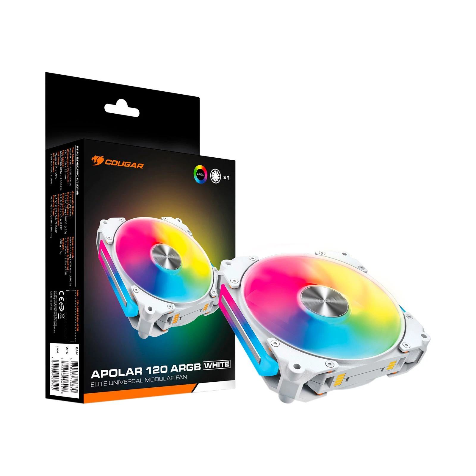 Кулер для корпусу Cougar Apolar 120 ARGB (White) (UA) Кількість вентиляторів: 1;