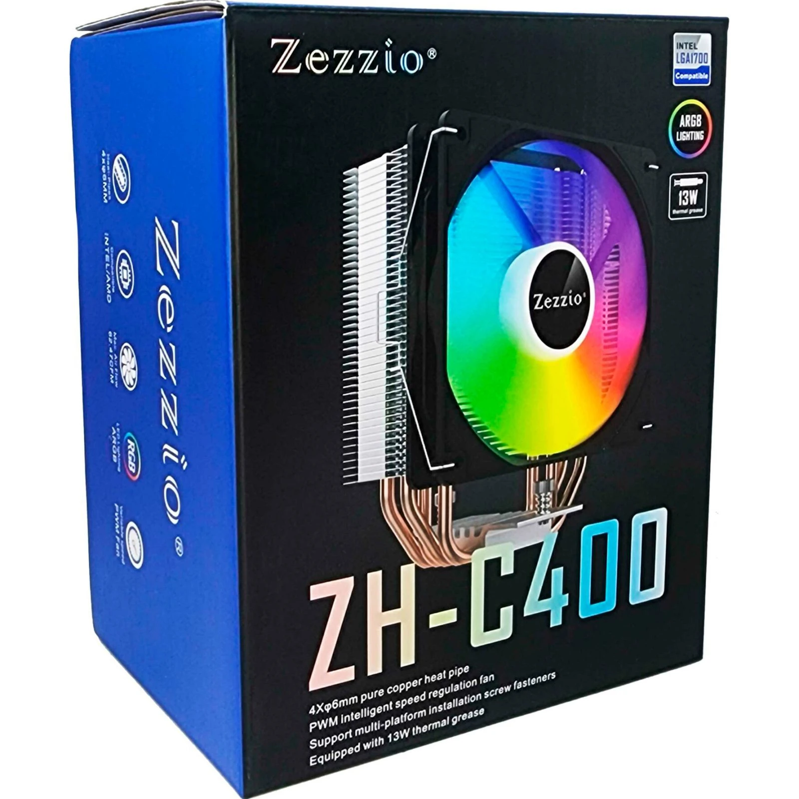 Кулер для процессора Zezzio ZH-C400 V2 ARGB/SRGB Ultra Fan (UA) Для процессоров INTEL, AMD