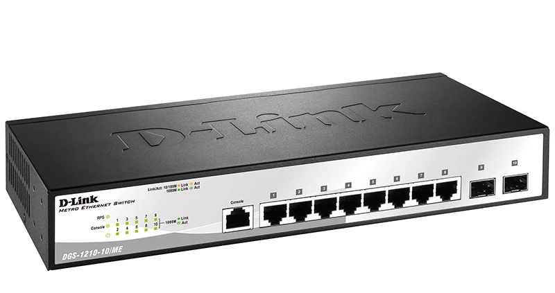 D-Link DGS-1210-10/ME (DGS-1210-10/ME) (UA) Порти 8 x 10/100/1000Base-T; 1 консольний порт RJ45; 2 x 1000Base-X SFP