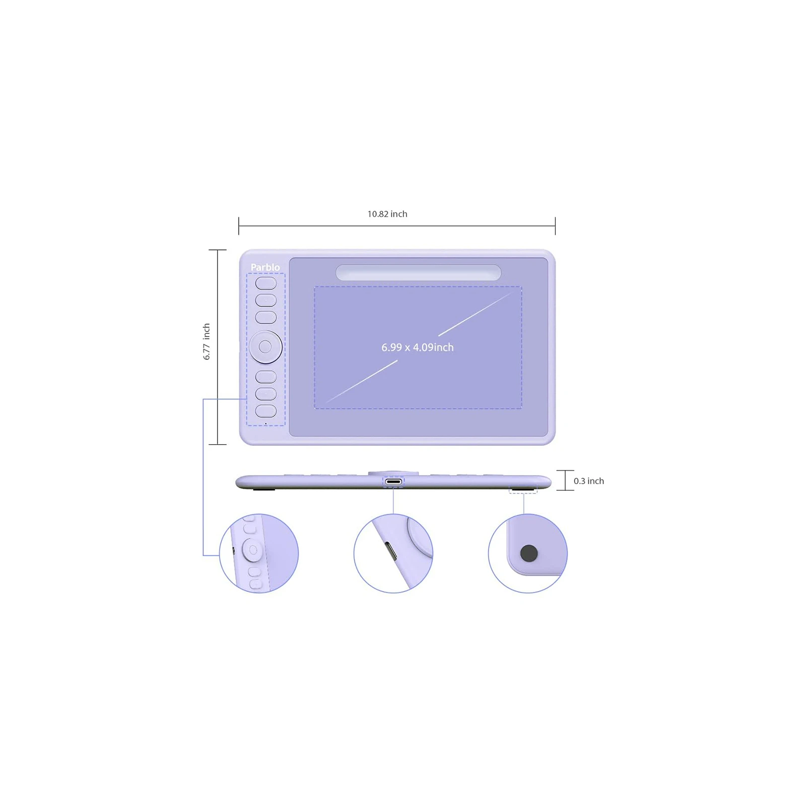 Parblo Intangbo S Violet (INTANGBOSP) (UA) Размеры рабочей поверхности: