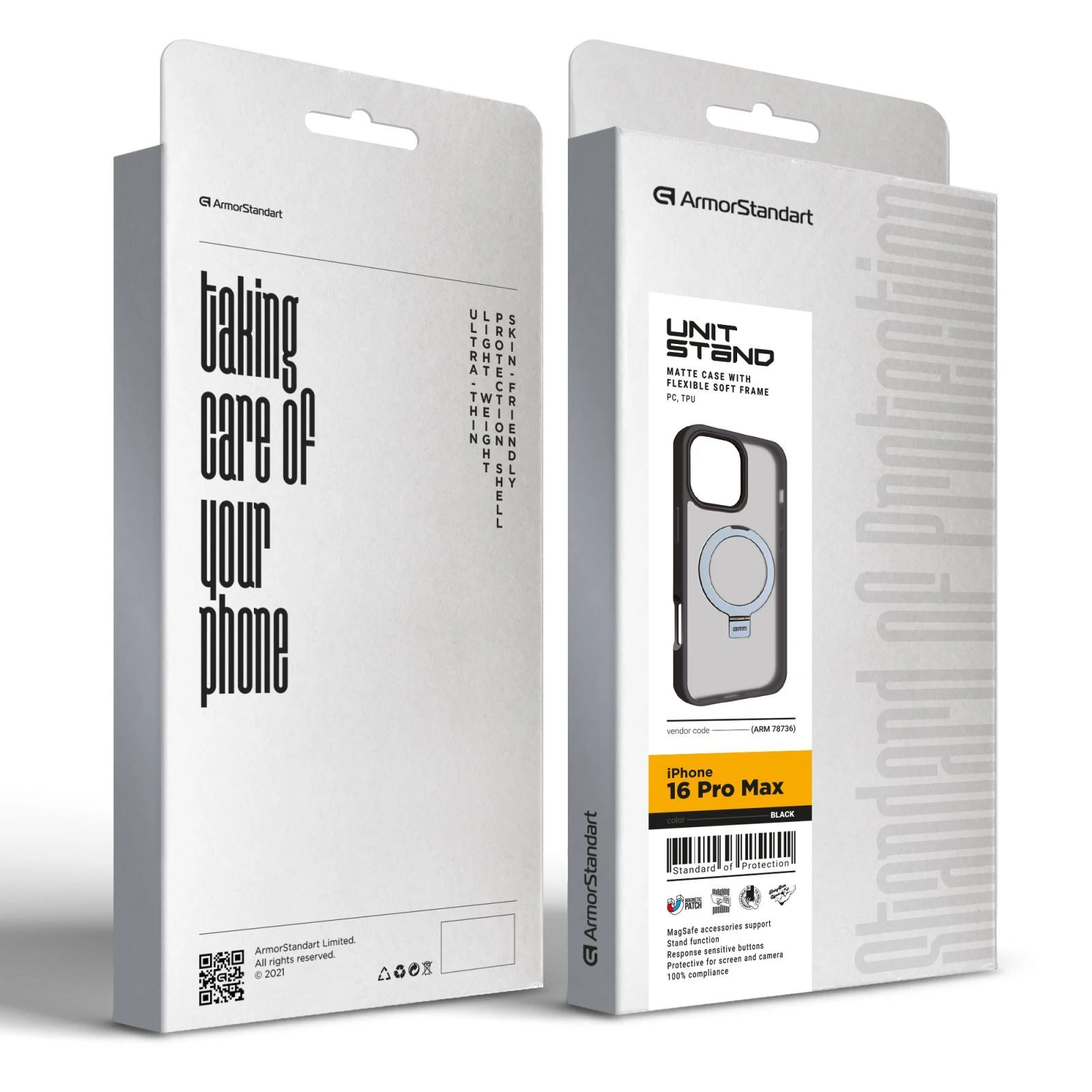 Чохол для мобільного телефону Armorstandart Unit Stand Apple iPhone 16 Pro Max Black (ARM78736) (UA) Сумісність із брендом: Apple;