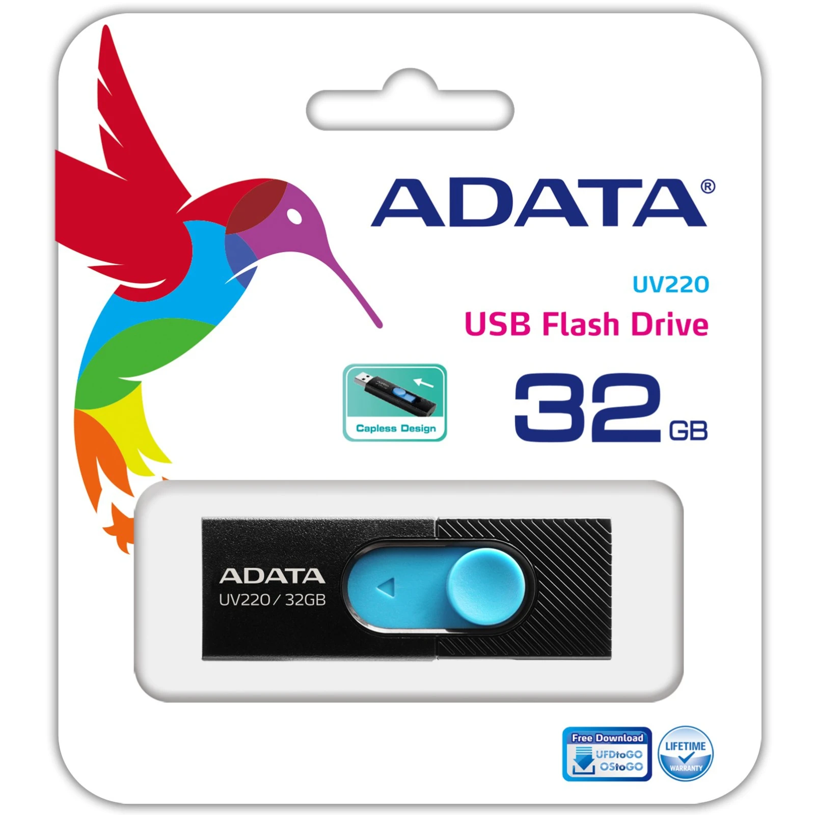 ADATA 32GB UV320 Black/Blue USB 3.1 (AUV320-32G-RBKBL) (UA) Тип С выдвижным USB, Высокоскоростные