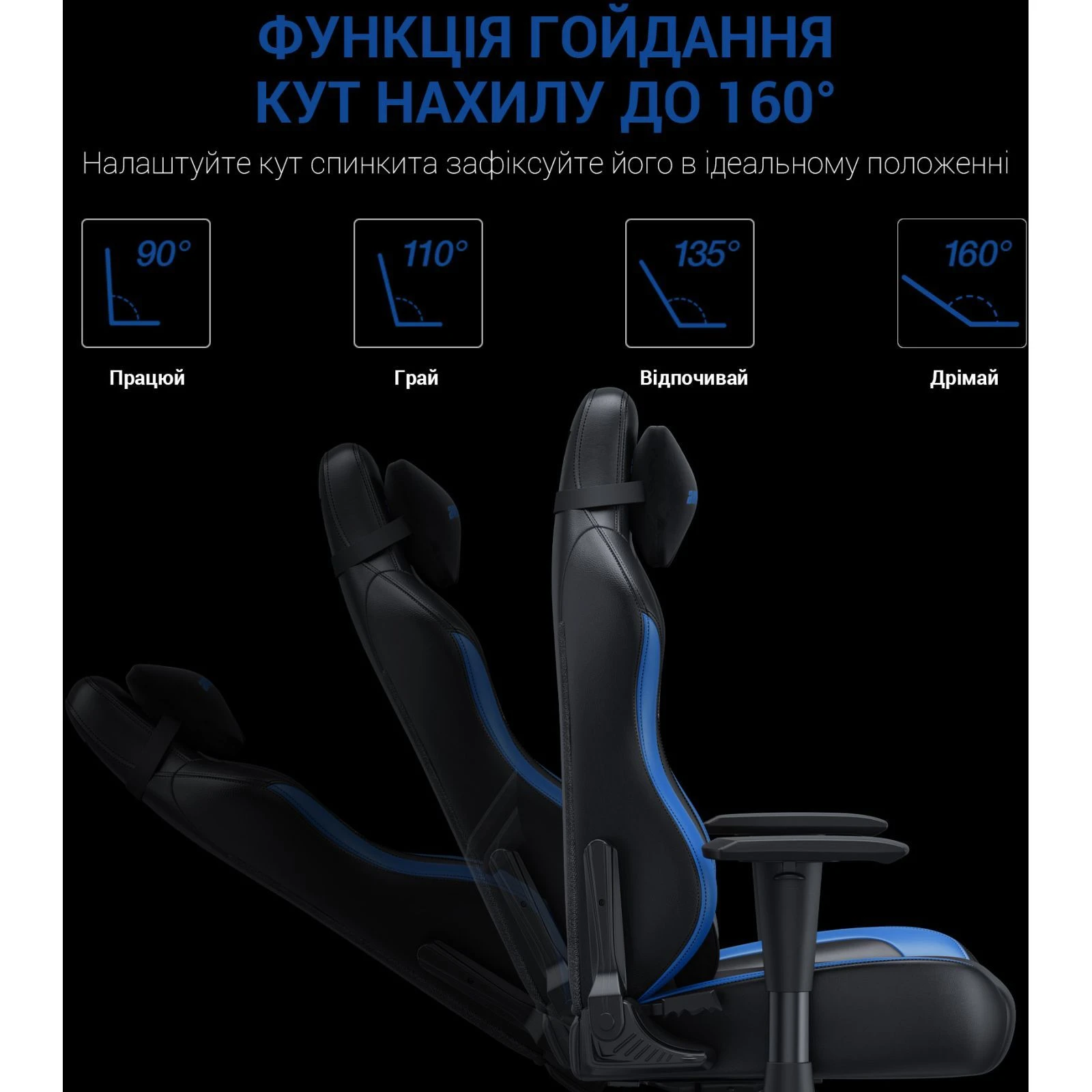 Anda Seat Luna Color PVC Size L Black/Blue (AD18-48-BS-PV) (UA) Тип механізму Conventional Tilt