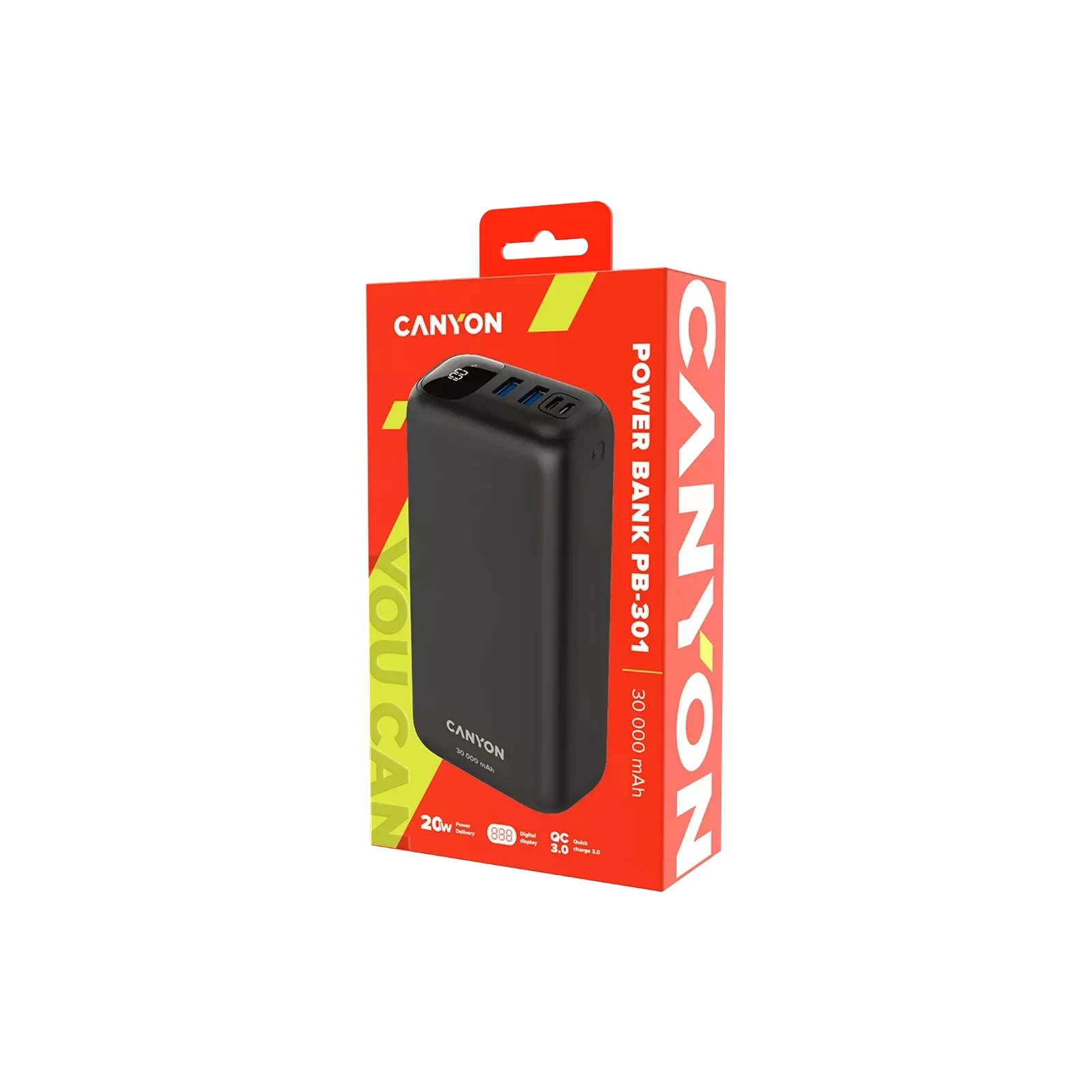 Canyon PB-301 30000mAh PD/20W, QC/3.0 (CNE-CPB301B) (UA) Электрохимическая система Li-pol