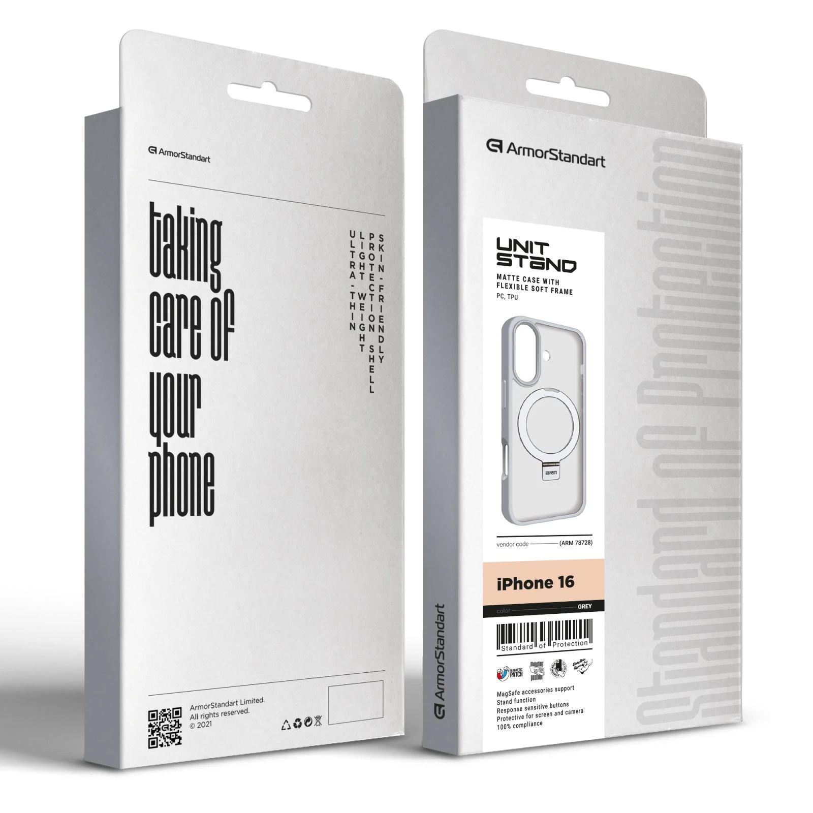 Чохол для мобільного телефону Armorstandart Unit Stand Apple iPhone 16 Grey (ARM78728) (UA) Сумісність із брендом: Apple;