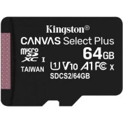 Kingston 64 GB microSDXC Class 10 UHS-I Canvas Select Plus + SD Adapter SDCS2/64GB (SDCS2/64GB-3P1A)