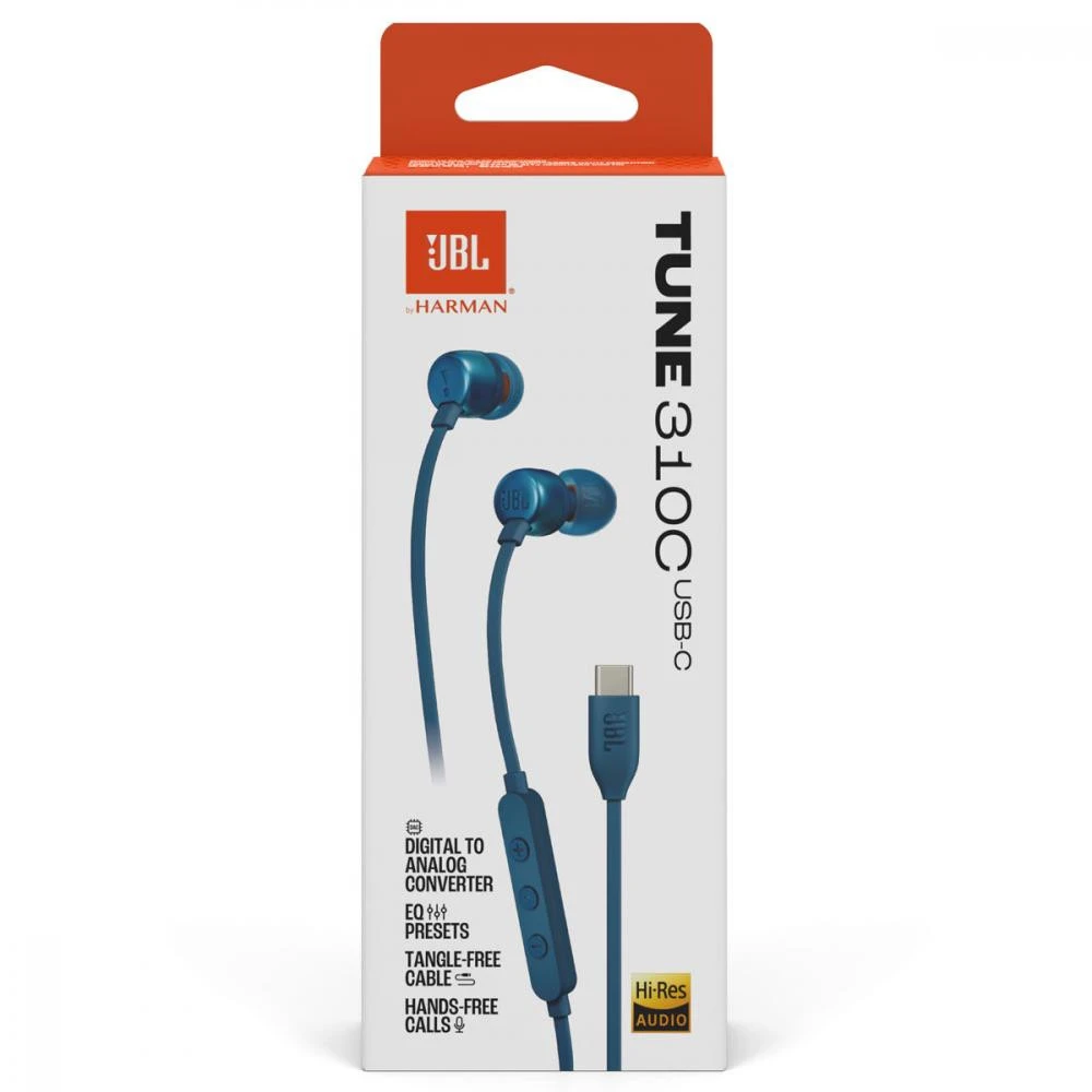 Навушники з мікрофоном JBL Tune 310C Blue (JBLT310CBLU) Тип кріплення Внутрішньоканальне