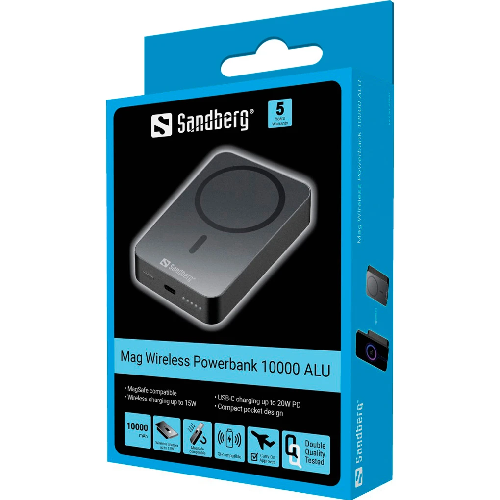 MagSafe SANDBERG Mag Wireless Powerbank ALU 10000mAh (420-97) (UA) Емкість: 10000 мА·год; Енергетична