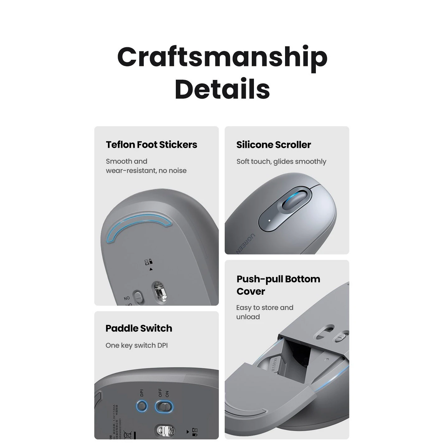 UGREEN MU105 Portable Gray (90669) (UA) Підключення: бездротове; Тип