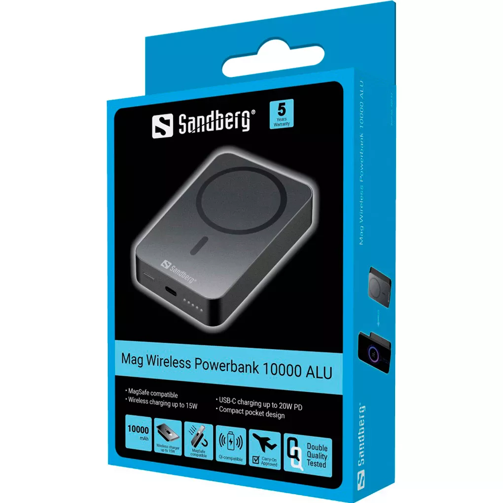 MagSafe SANDBERG Mag Wireless Powerbank ALU 10000mAh (420-97) (UA) Емкість: 10000 мА·год; Енергетична