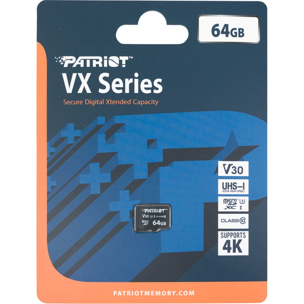PATRIOT microSDXC VX 64GB UHS-I U3 V30 Class 10 (PSF64GVX31MCX) (UA) Клас швидкості UHS  UHS-I U3 <