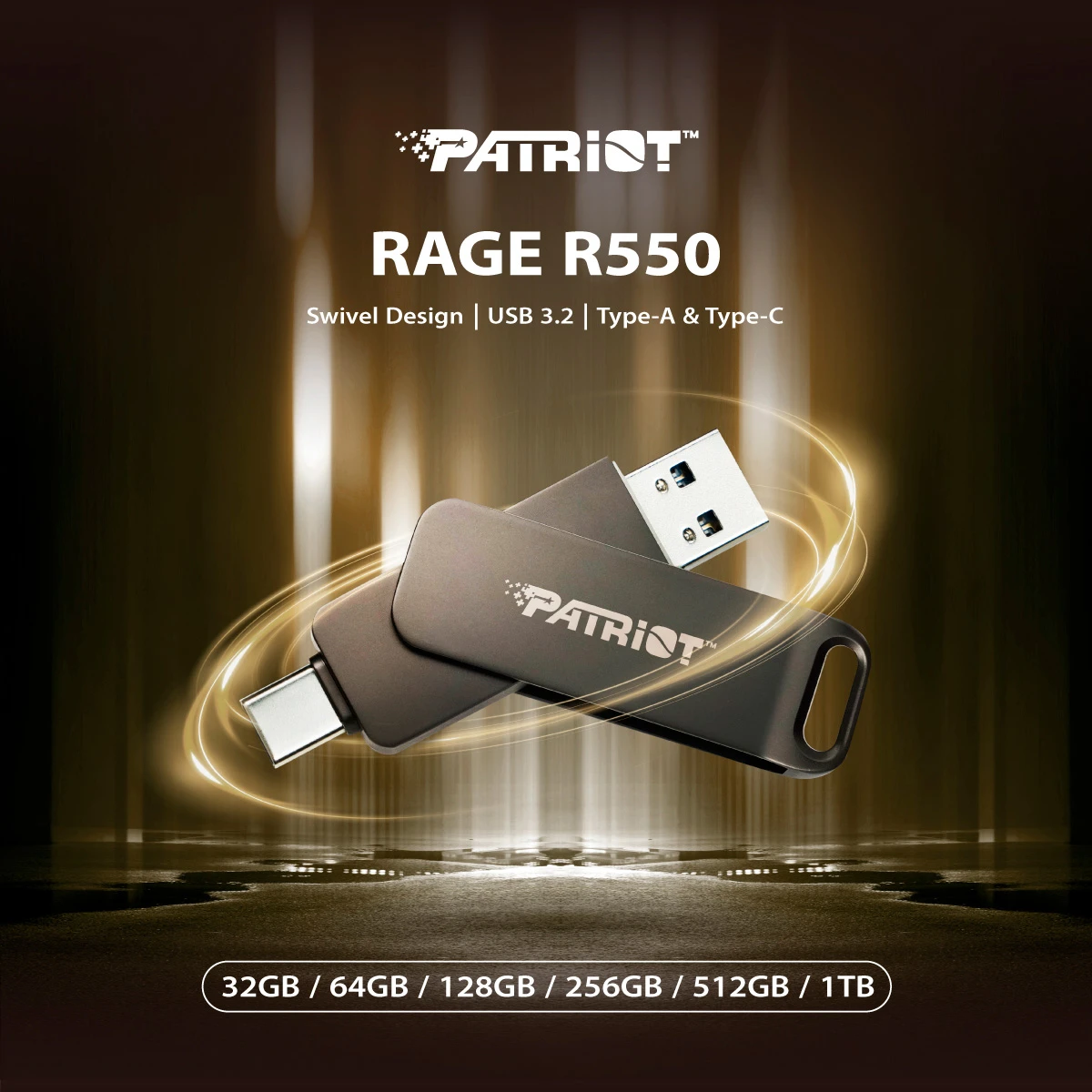 PATRIOT Rage R550 USB/USB-C3.2 64GB Matte Black (PE64GR550DSAD) (UA) Матеріал корпусу  Metall 