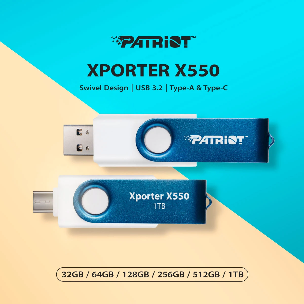 PATRIOT Xporter X550 USB/USB-C3.2 256GB (PS256GX550AAD) (UA) Максимальная скорость чтения, до 80 МБ/с