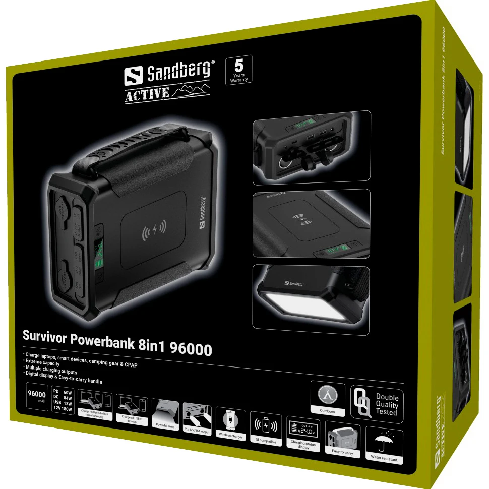 SANDBERG Survivor Powerbank 8-in1 96000mAh (420-78) (UA) Мощность беспроводной зарядки 10 Вт