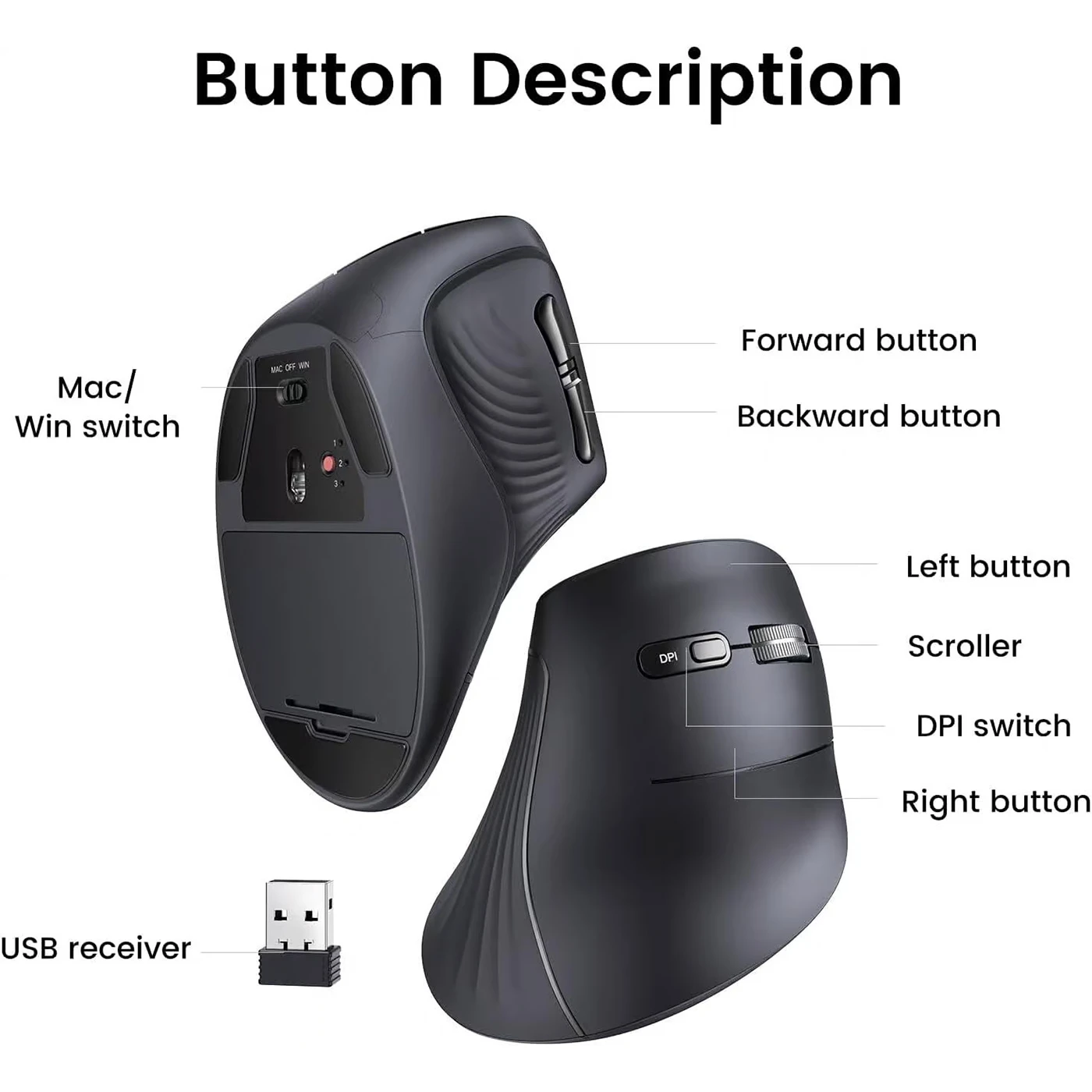 UGREEN MU008 Vertical Ergonomic Black (25444) (UA) Підключення: бездротове; Тип
