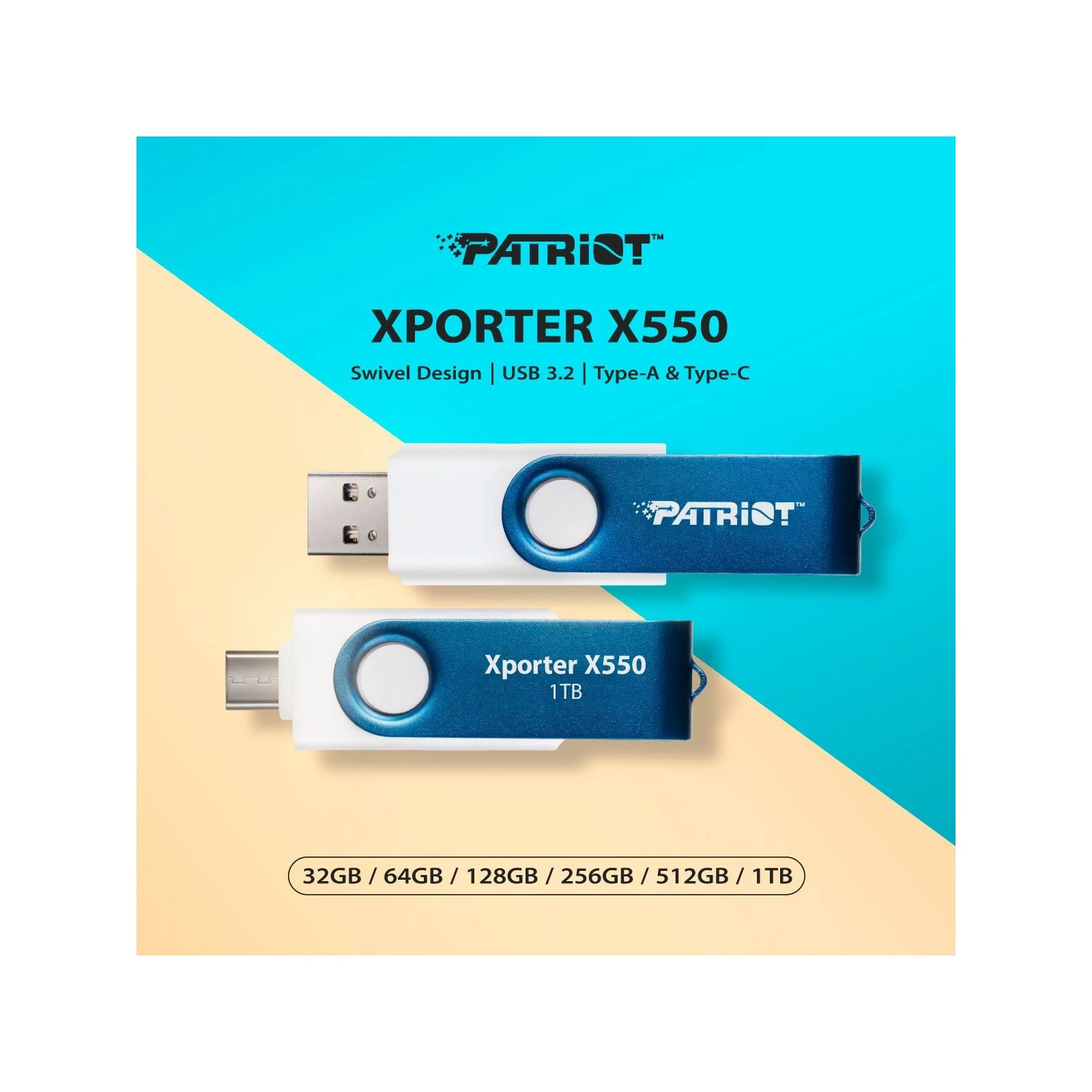 Patriot 32GB Xporter X550 USB 3.2/Type-C (PS32GX550AAD) (UA) Максимальная скорость чтения 80 Мбайт/сек