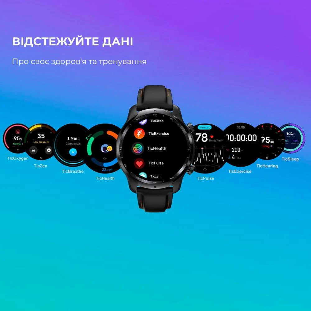 Смарт-годинник Mobvoi TicWatch Pro 3 Ultra GPS Shadow Black (191307000906) Бренд: Mobvoi; iOS: є; Android: є; Типи