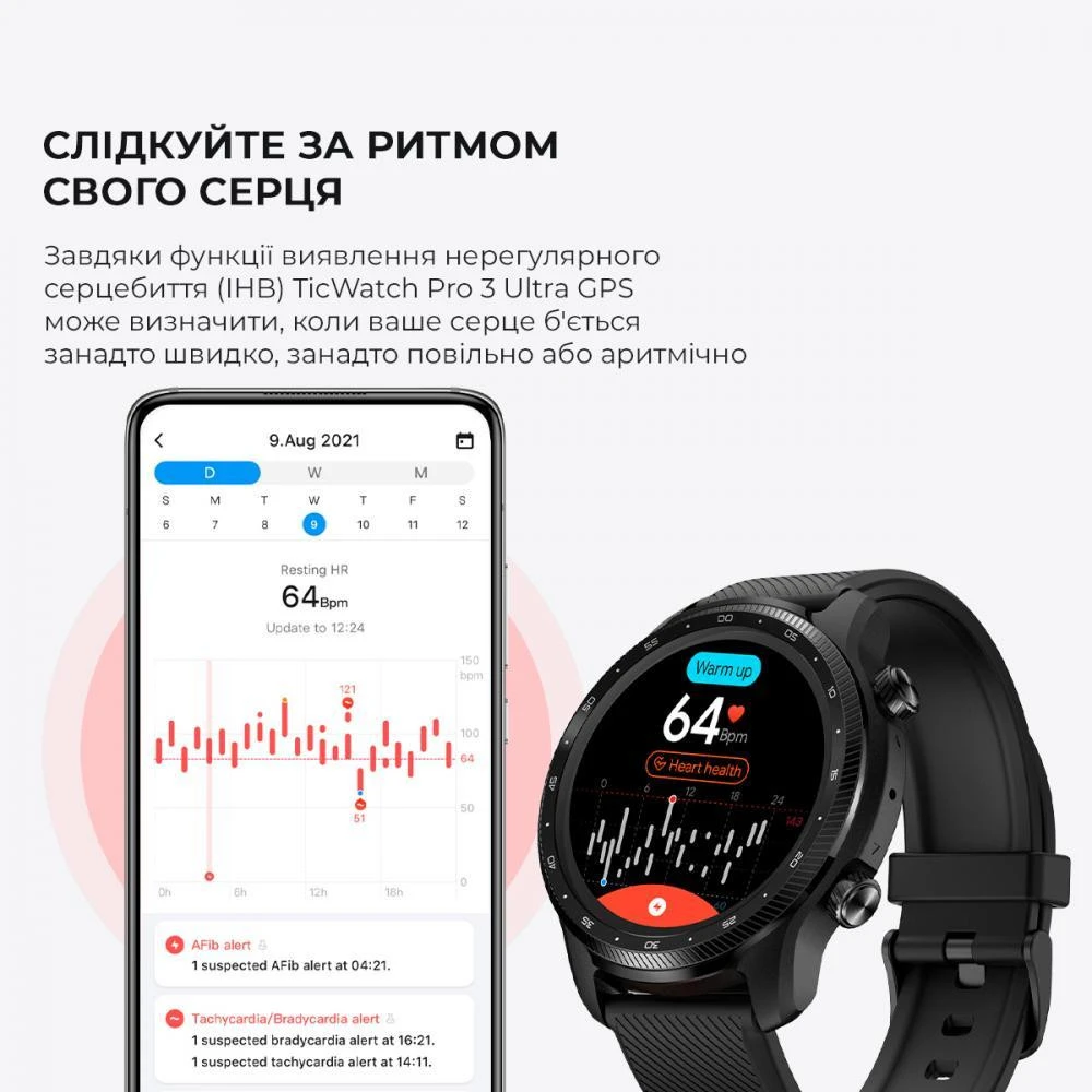Смарт-часы Mobvoi TicWatch Pro 3 Ultra GPS Shadow Black (191307000906) Типы физической активности Альпинизм/Бадминтон/Баскетбол/Бег на тренажере/Бег на улице/Бег по пересеченной местности/Велосипед/