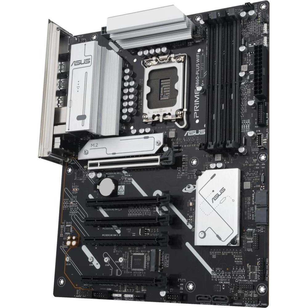 ASUS PRIME B860-PLUS WIFI (90MB1K50-M0EAY0) (UA) DIMM == 4xDDR5 8666+ МГц, до 256 ГБ <==> PCI Express X16  1x PCI Express 5.0 X16 (X16), 1x PCI Express 4.0 X16 (x4) , 3x PCI Express 4.0 x16 (x1) 